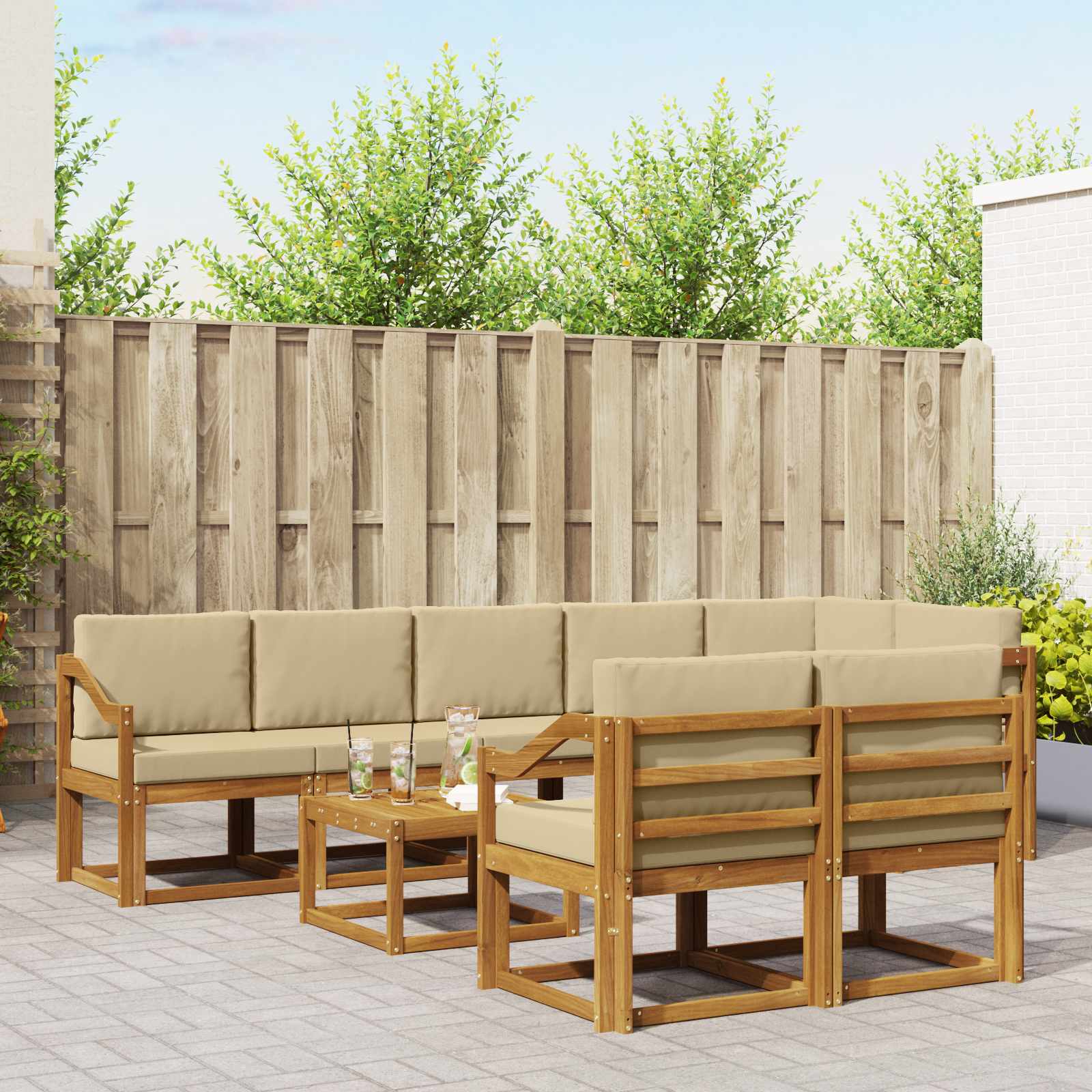 Buiten bankenset met kussen 9 pcs Natuurlijk en Beige – afbeelding 1