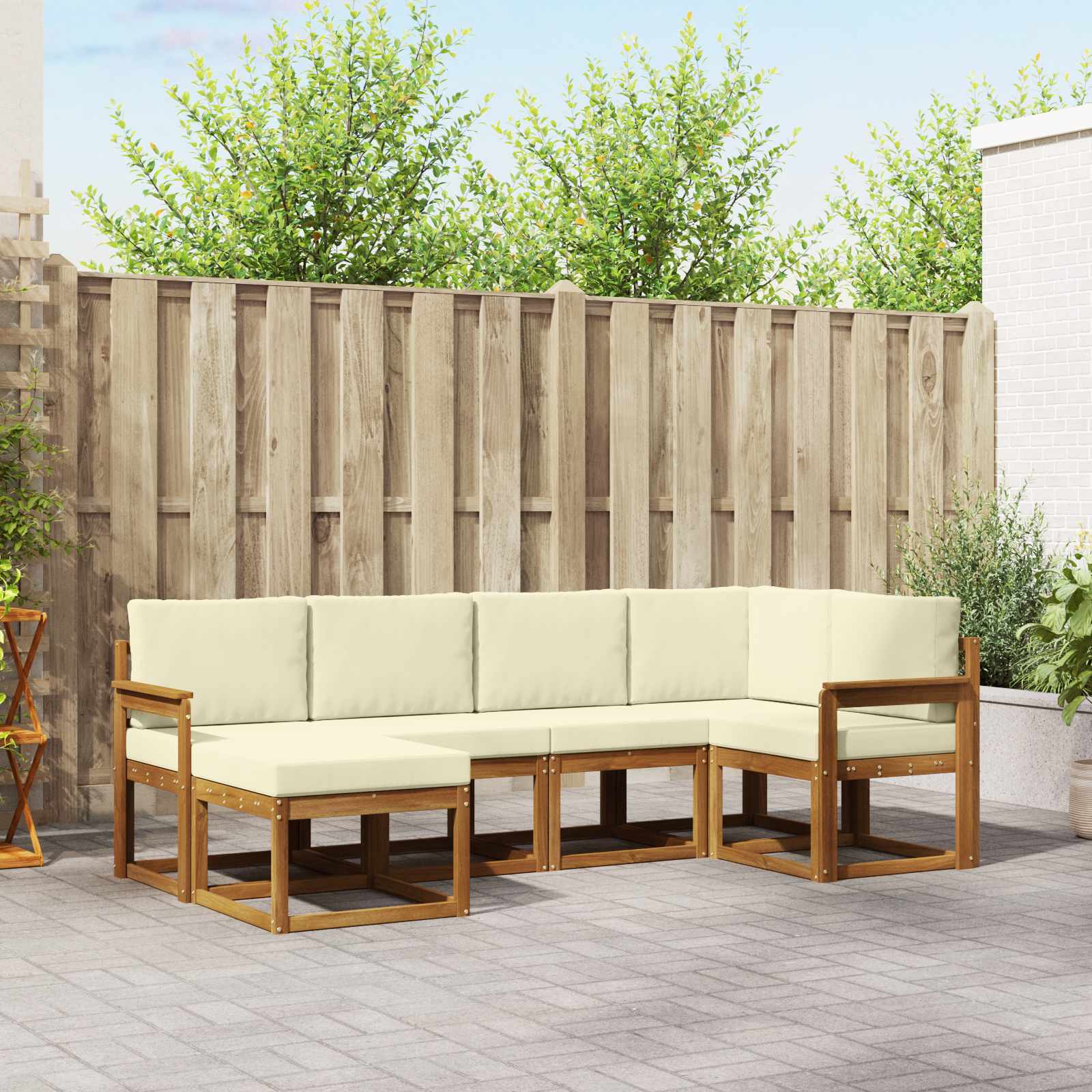 Buiten bankenset met kussen 6 pcs Natuurlijk en Crème – afbeelding 1