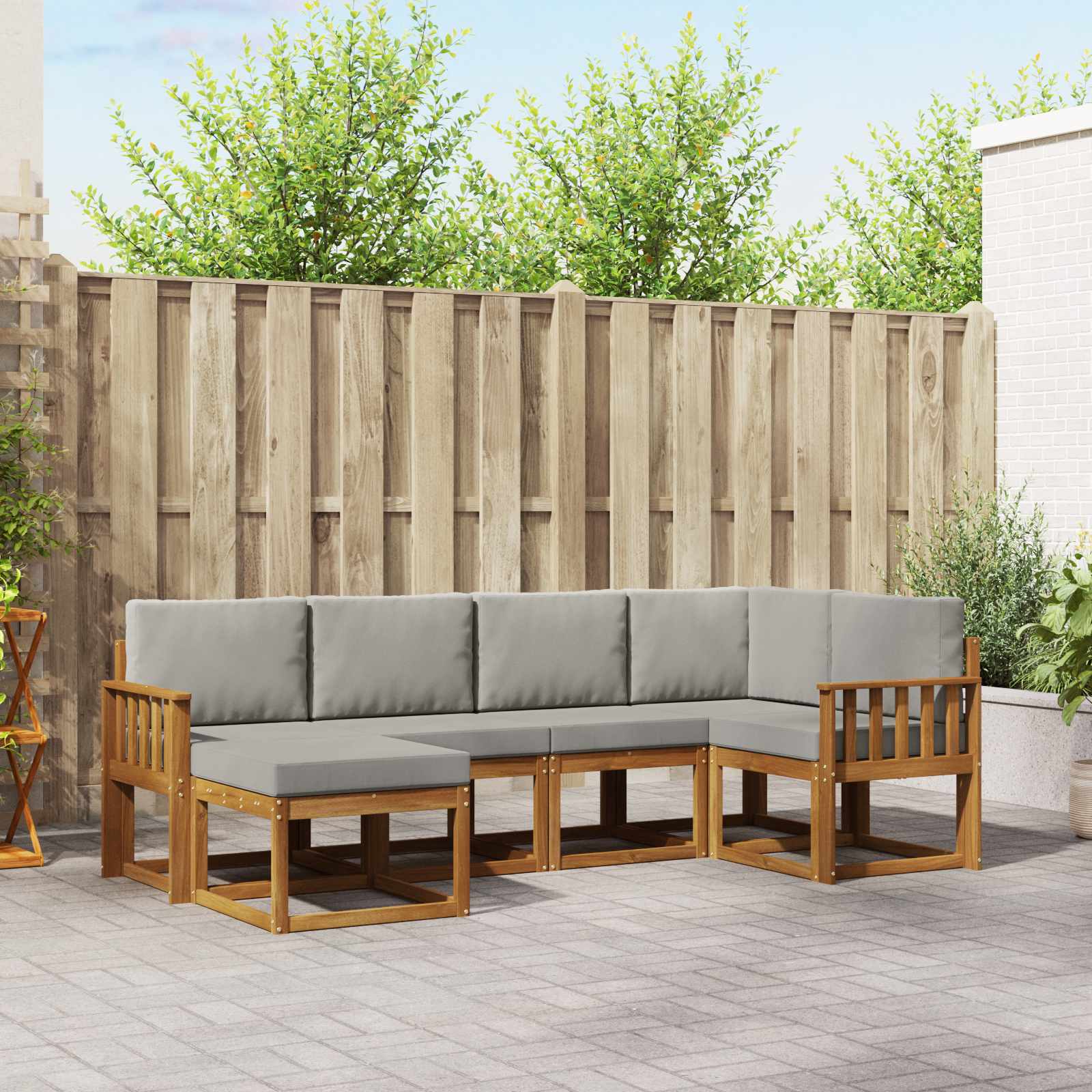 Buiten bankenset met kussen 6 pcs Natuurlijk en Lichtgrijs – afbeelding 1