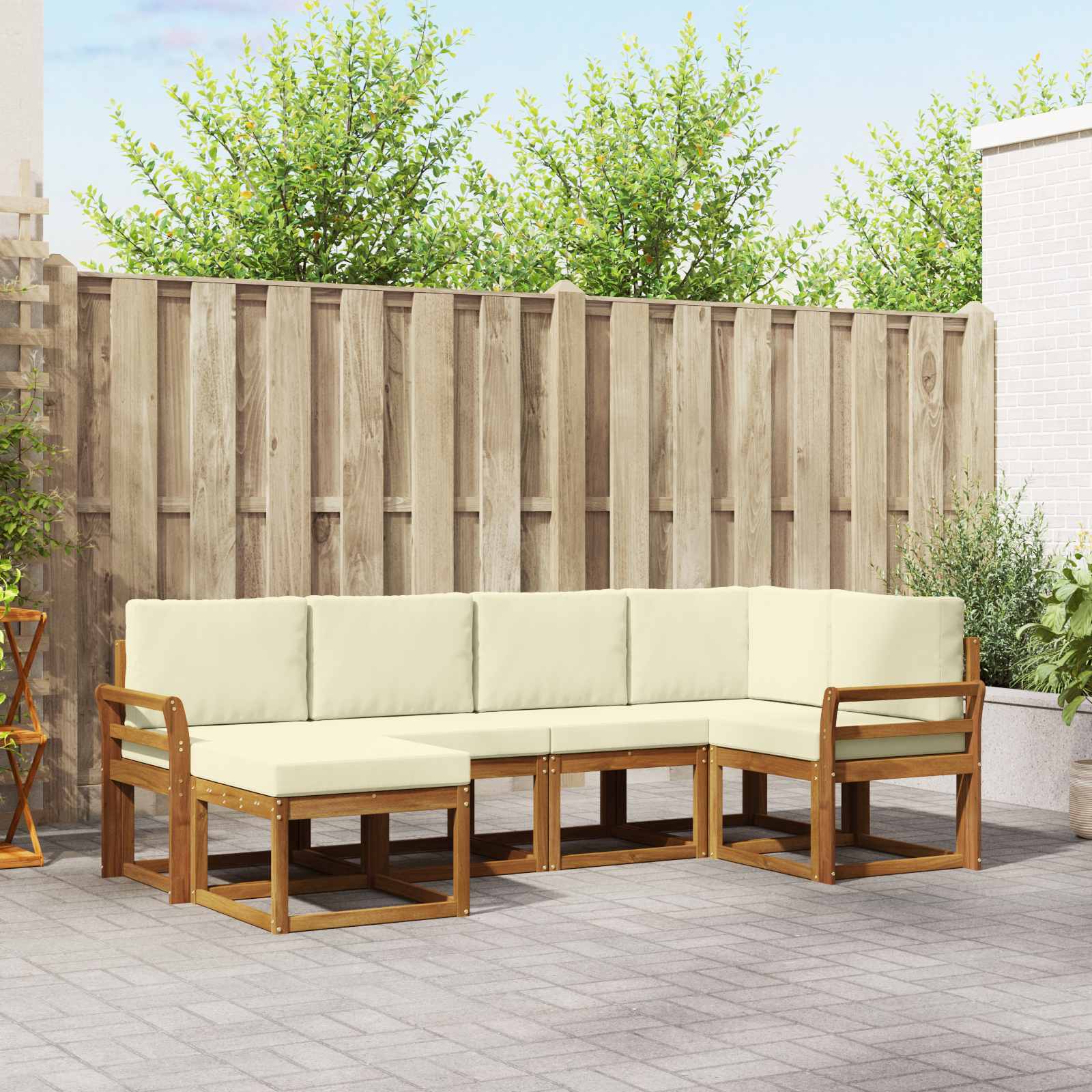 Buiten bankenset met kussen 6 pcs Natuurlijk en Crème – afbeelding 1