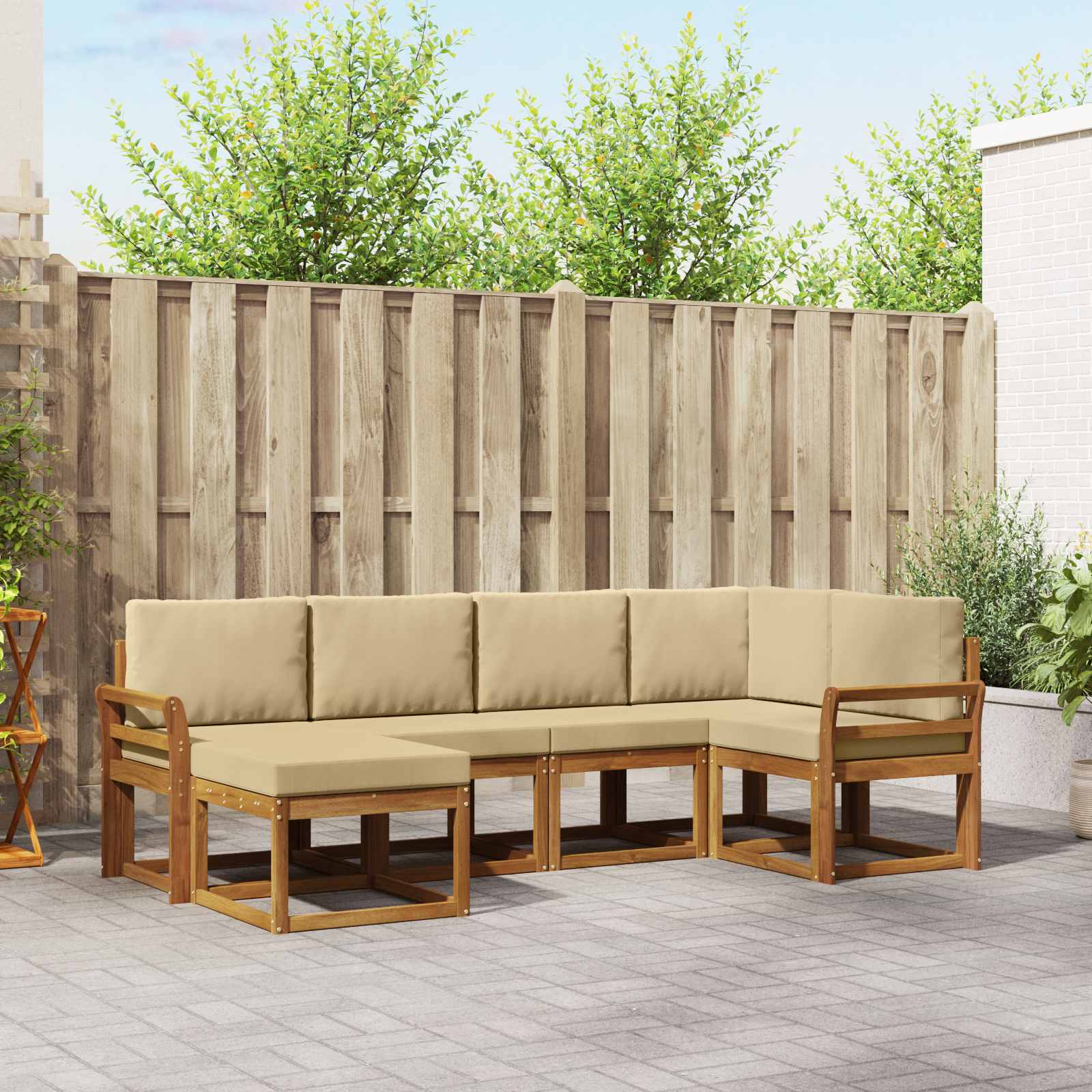 Buiten bankenset met kussen 6 pcs Natuurlijk en Beige – afbeelding 1