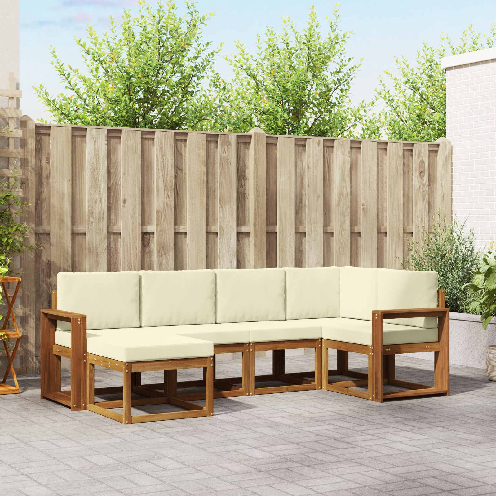 Buiten bankenset met kussen 6 pcs Natuurlijk en Crème – afbeelding 1