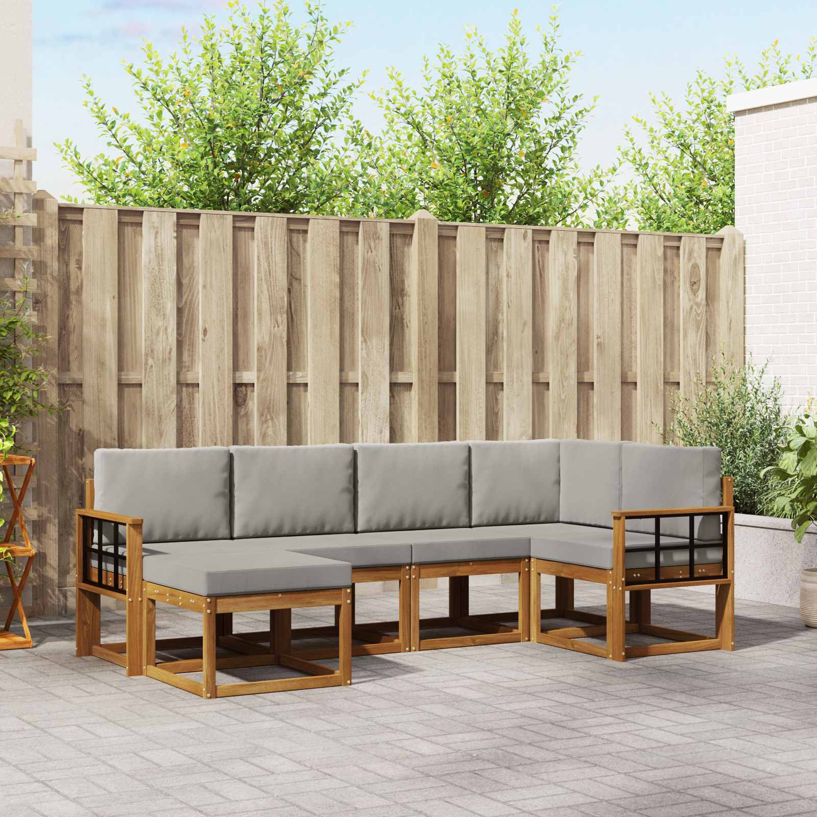 Buiten bankenset met kussen 6 pcs Natuurlijk en Lichtgrijs – afbeelding 1
