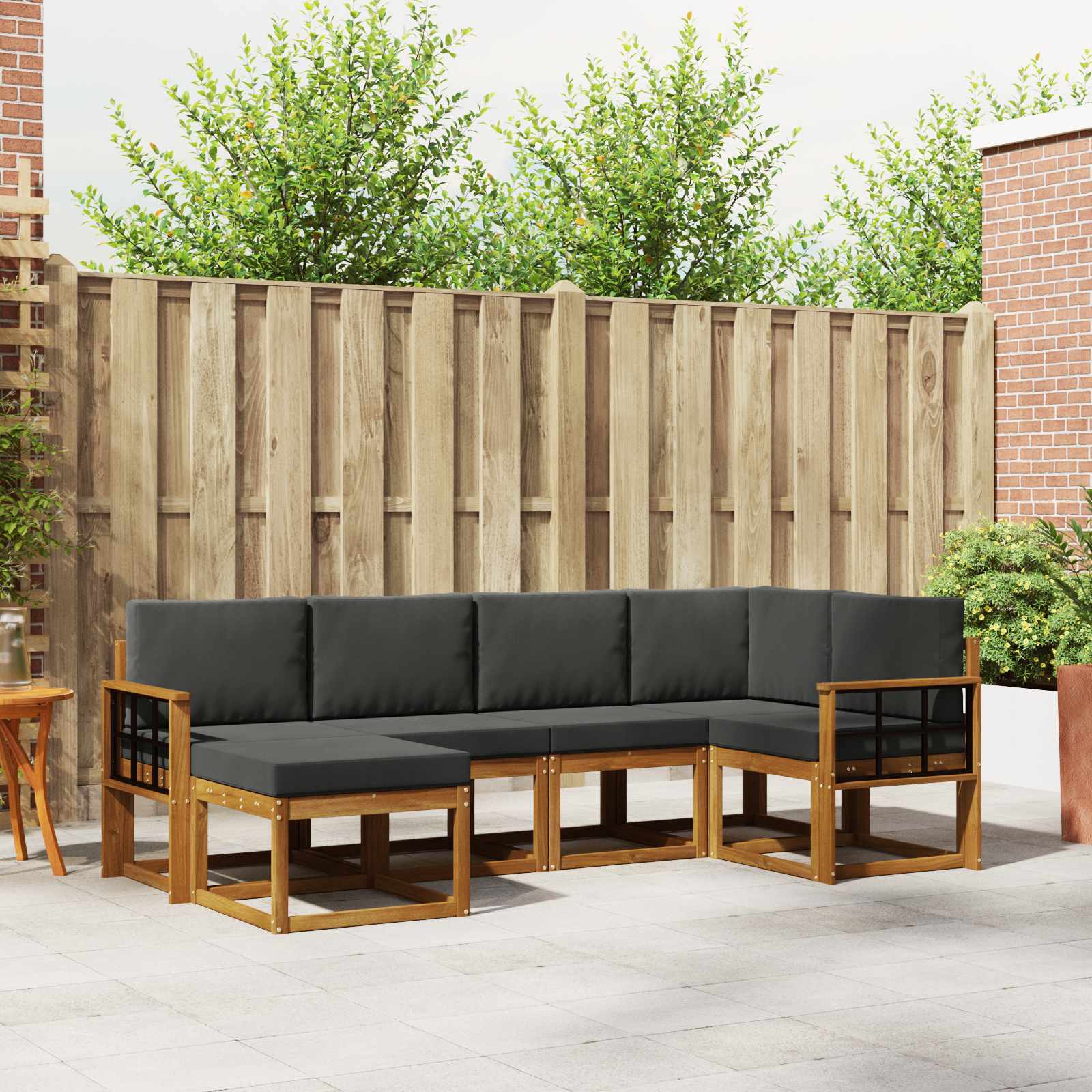Buiten bankenset met kussen 6 pcs Natuurlijk en Antraciet