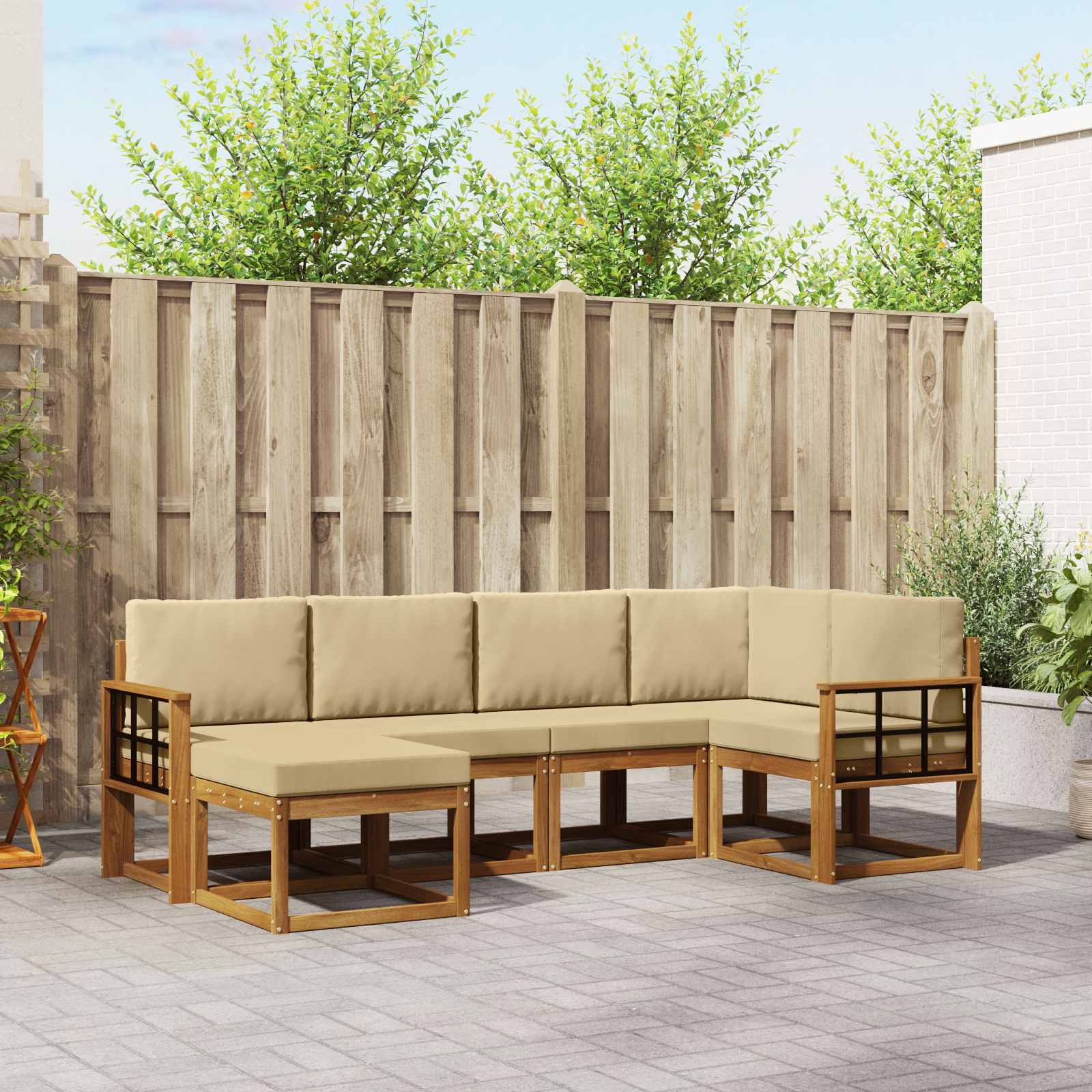 Buiten bankenset met kussen 6 pcs Natuurlijk en Beige – afbeelding 1