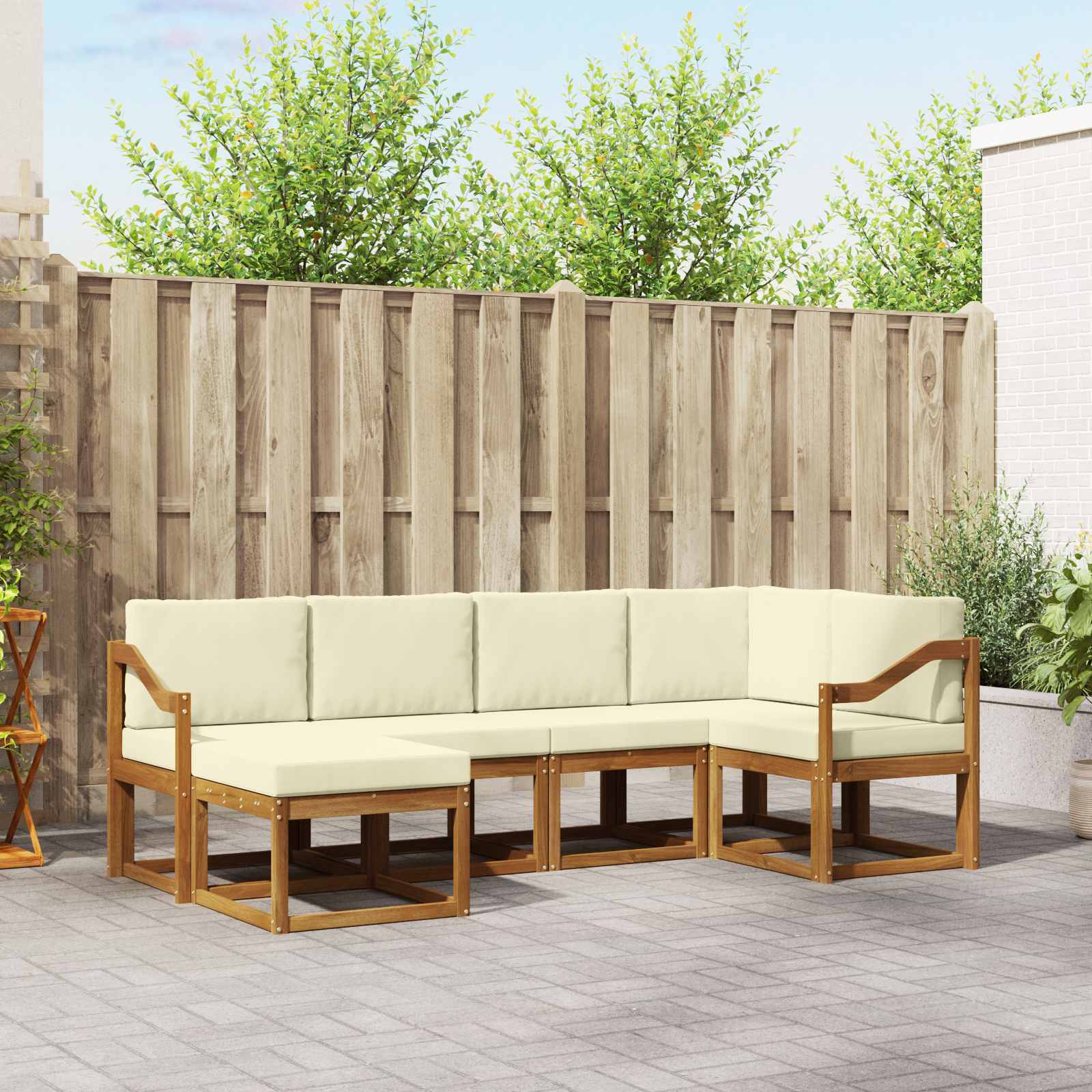 Buiten bankenset met kussen 6 pcs Natuurlijk en Crème