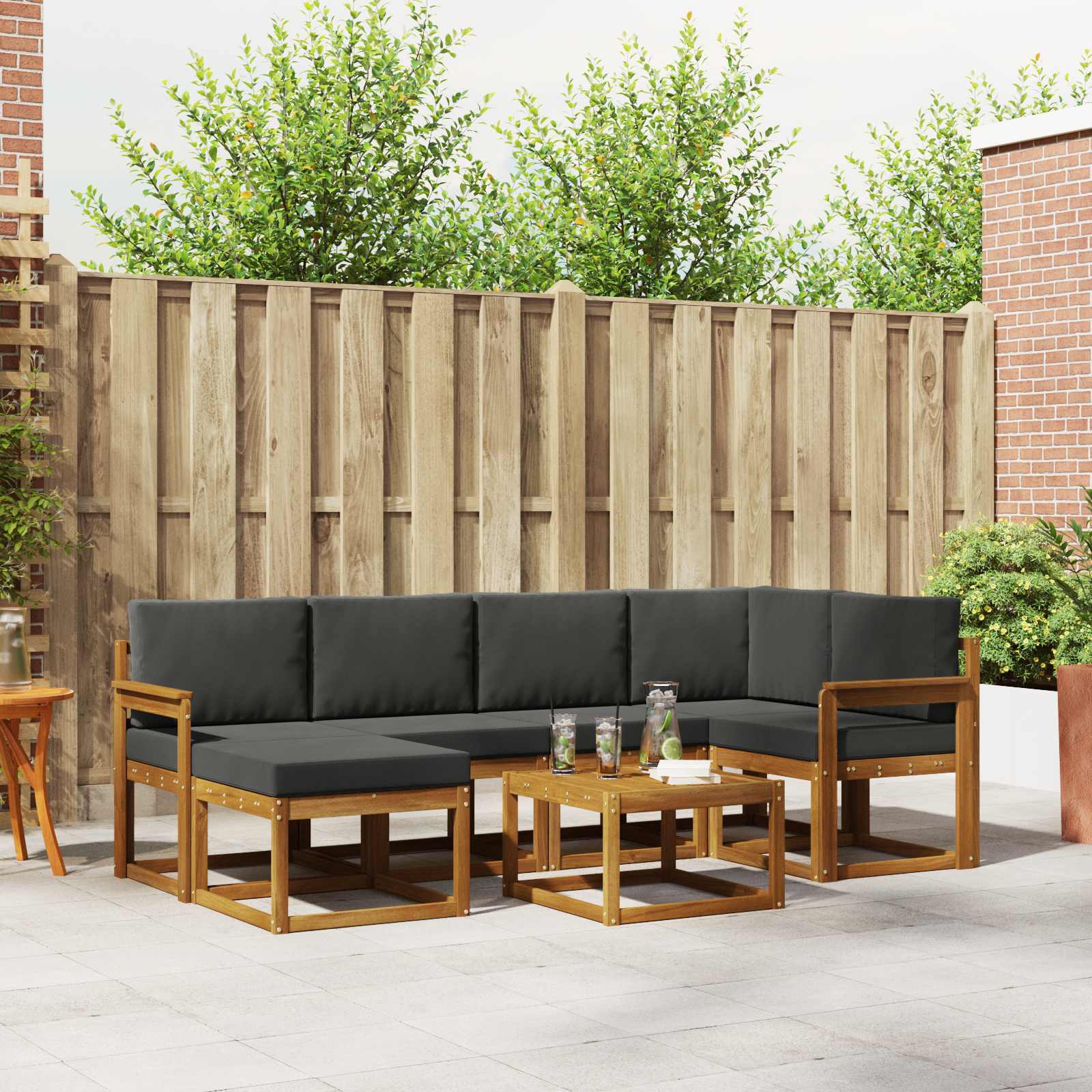 Buiten bankenset met kussen 7 pcs Natuurlijk en Antraciet – afbeelding 1