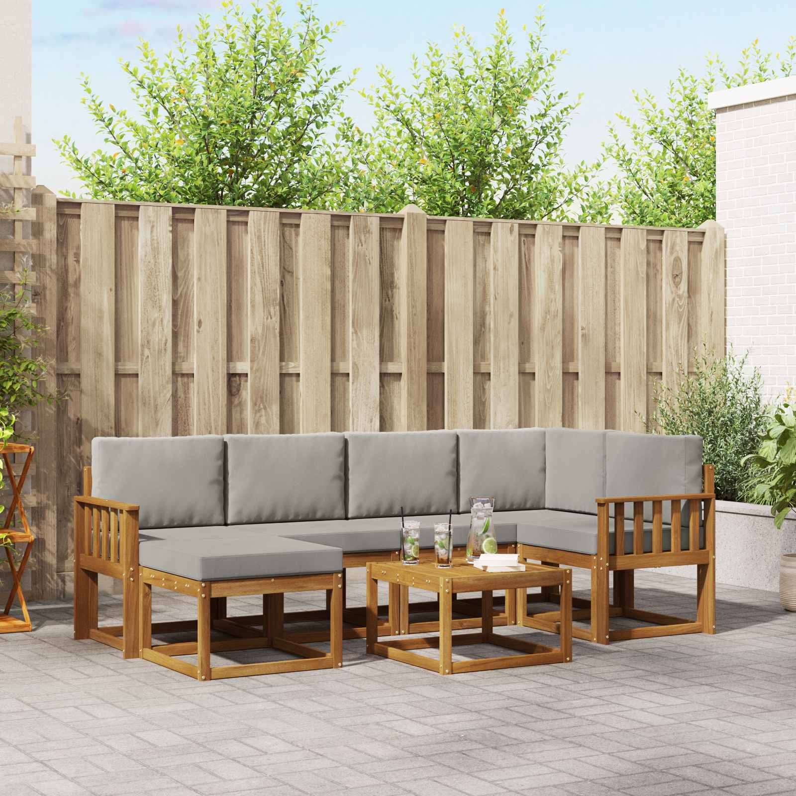 Buiten bankenset met kussen 7 pcs Natuurlijk en Lichtgrijs – afbeelding 1