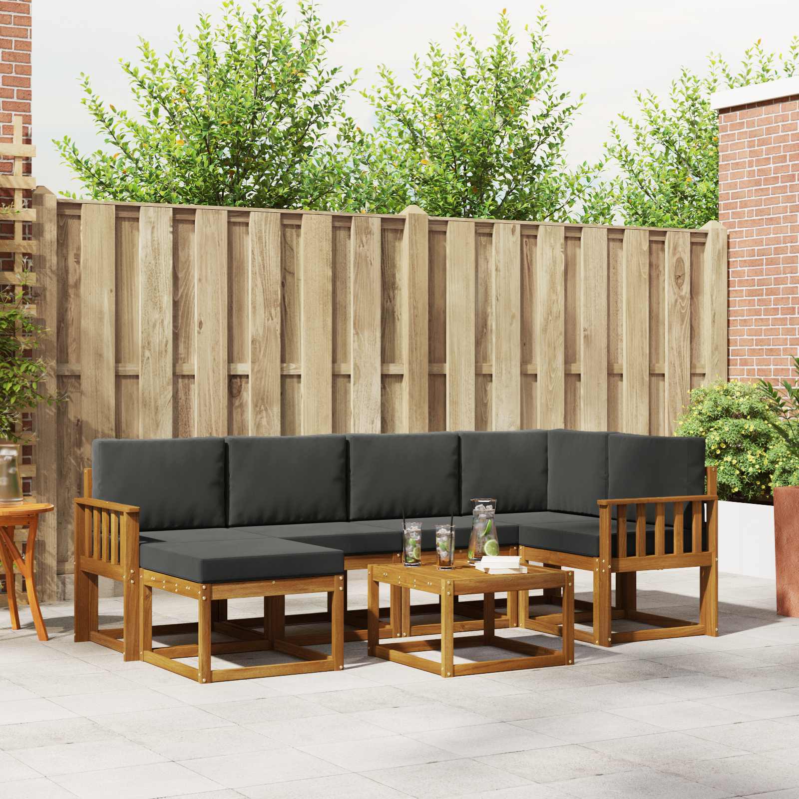 Buiten bankenset met kussen 7 pcs Natuurlijk en Antraciet