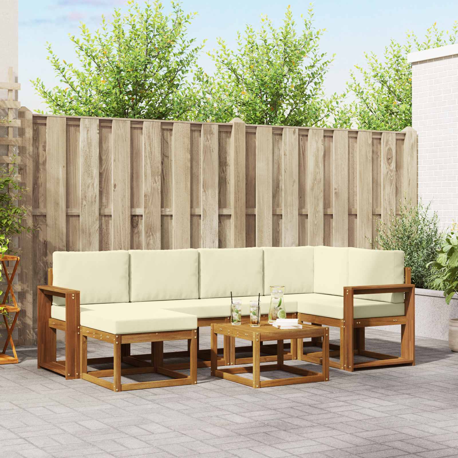 Buiten bankenset met kussen 7 pcs Natuurlijk en Crème