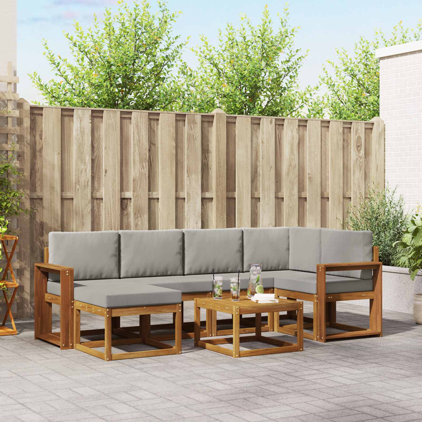 Buiten bankenset met kussen 7 pcs Natuurlijk en Lichtgrijs – afbeelding 1