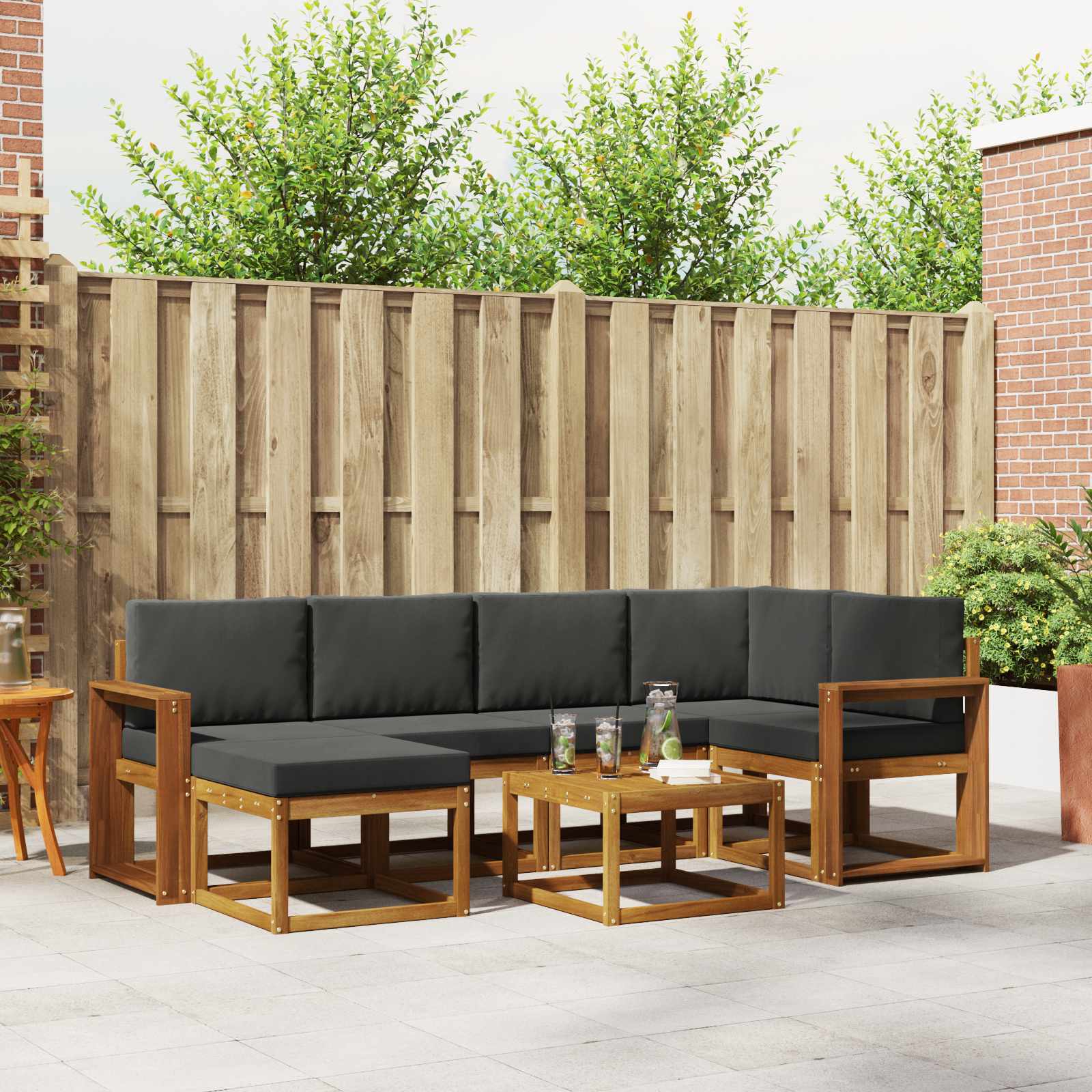 Buiten bankenset met kussen 7 pcs Natuurlijk en Antraciet