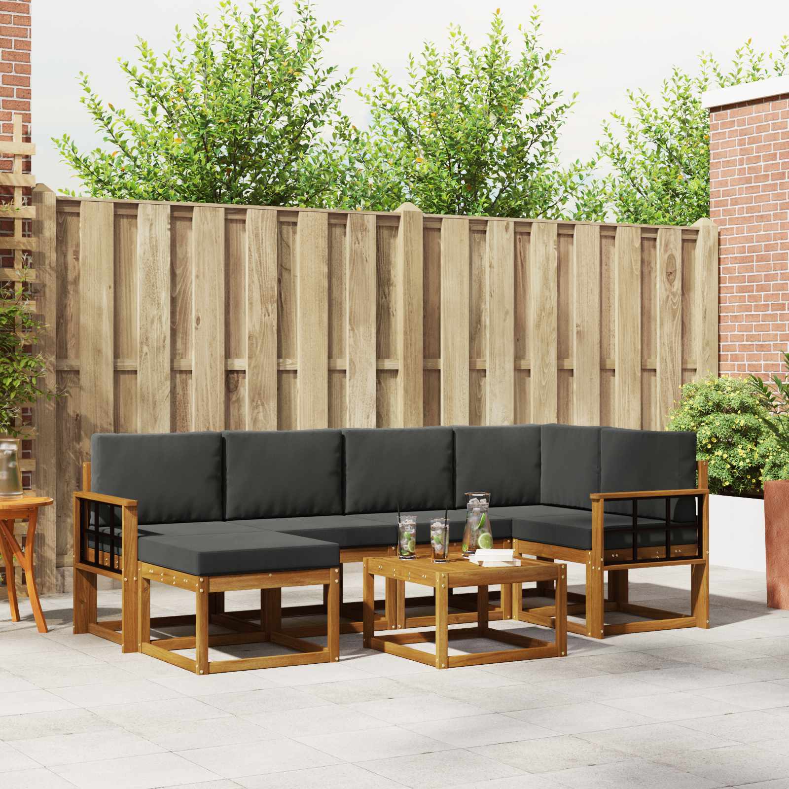 Buiten bankenset met kussen 7 pcs Natuurlijk en Antraciet – afbeelding 1