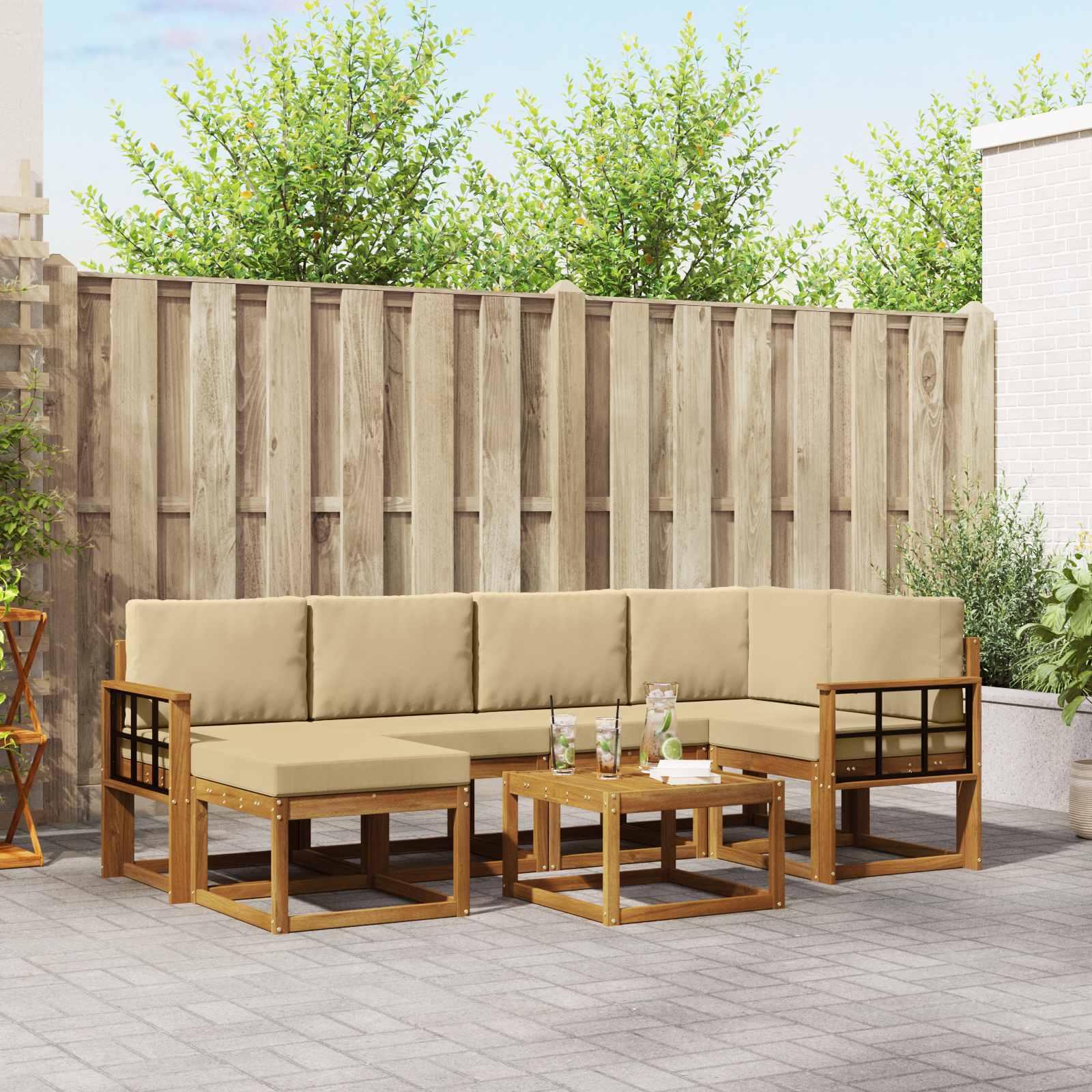 Buiten bankenset met kussen 7 pcs Natuurlijk en Beige – afbeelding 1