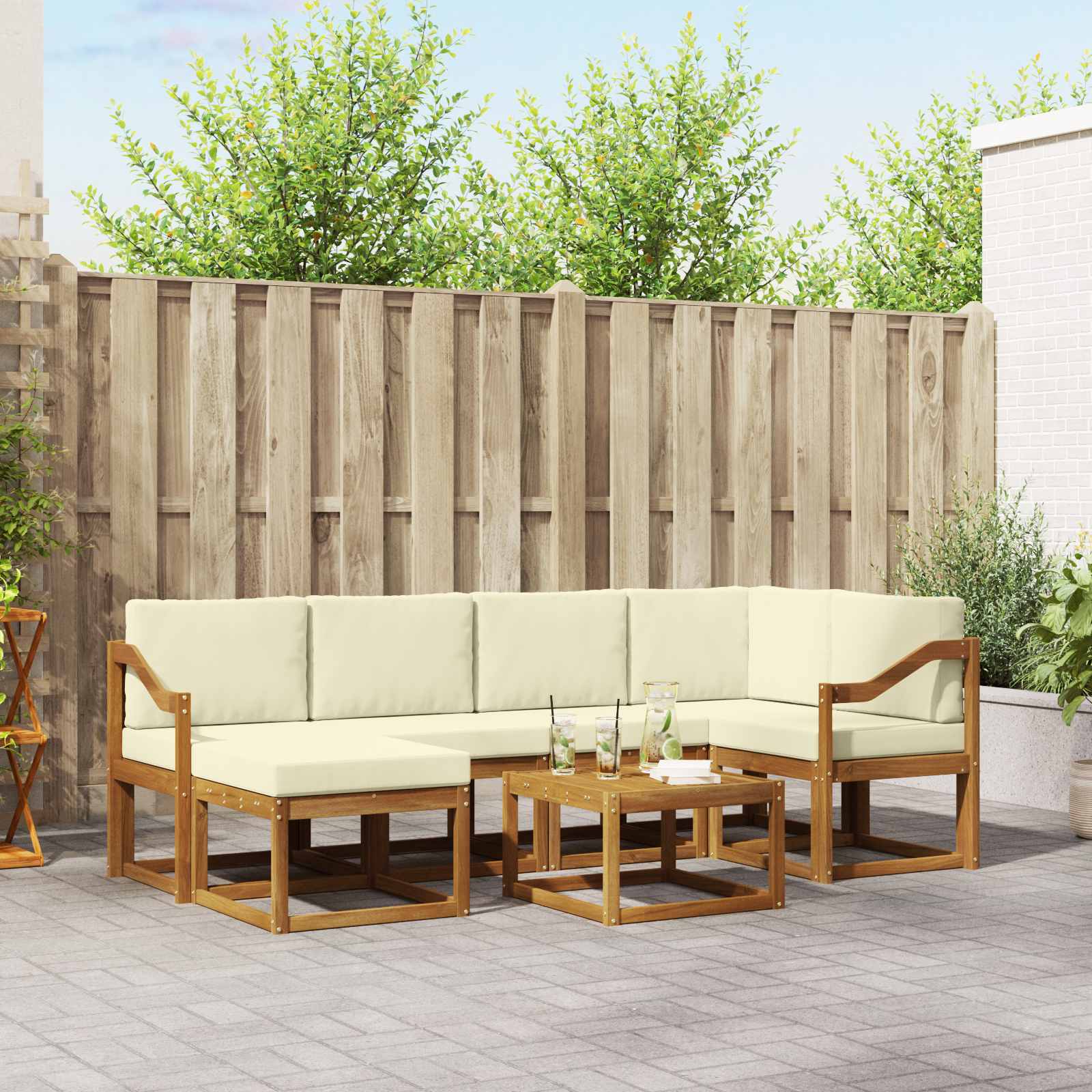 Buiten bankenset met kussen 7 pcs Natuurlijk en Crème