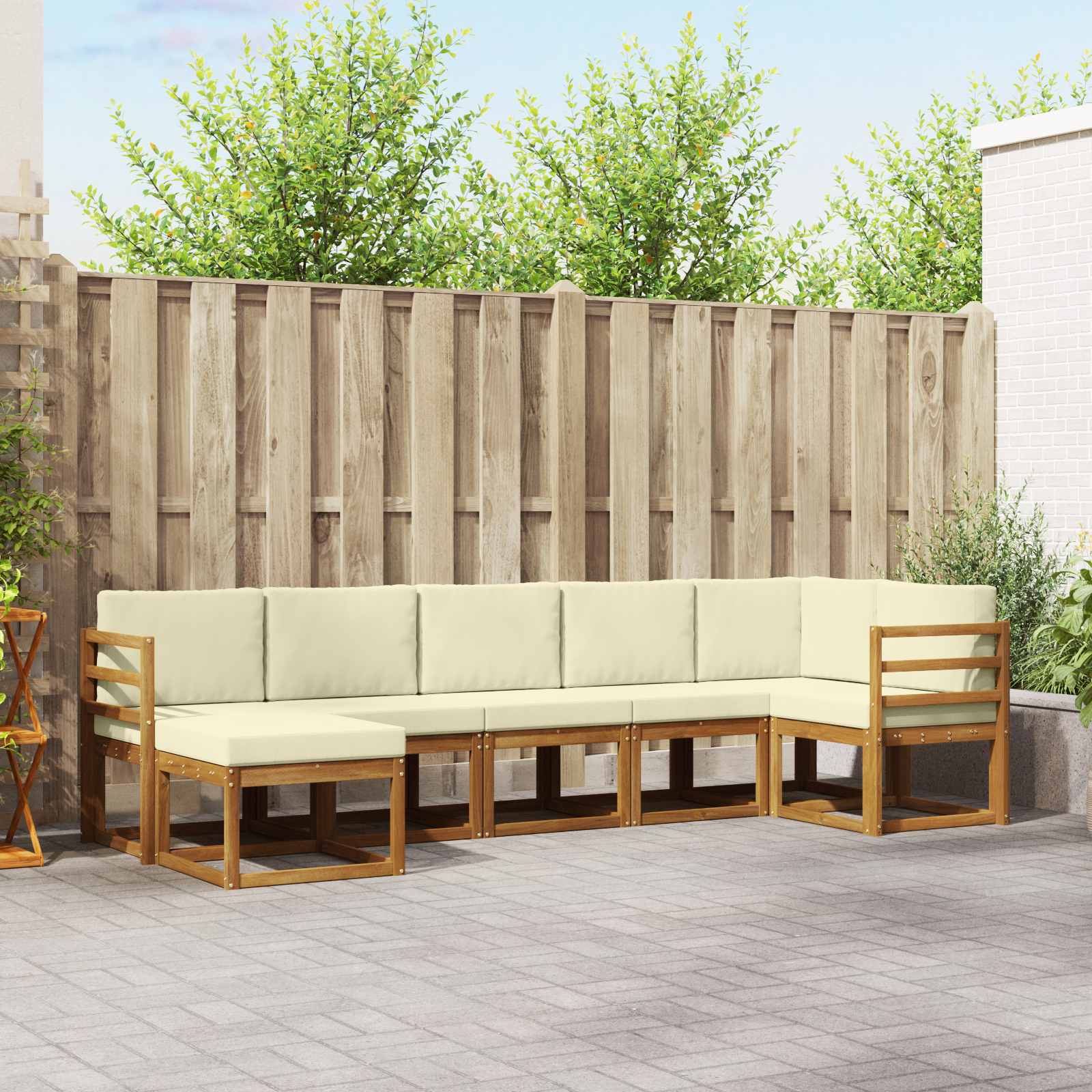 Buiten bankenset met kussen 7 pcs Natuurlijk en Crème