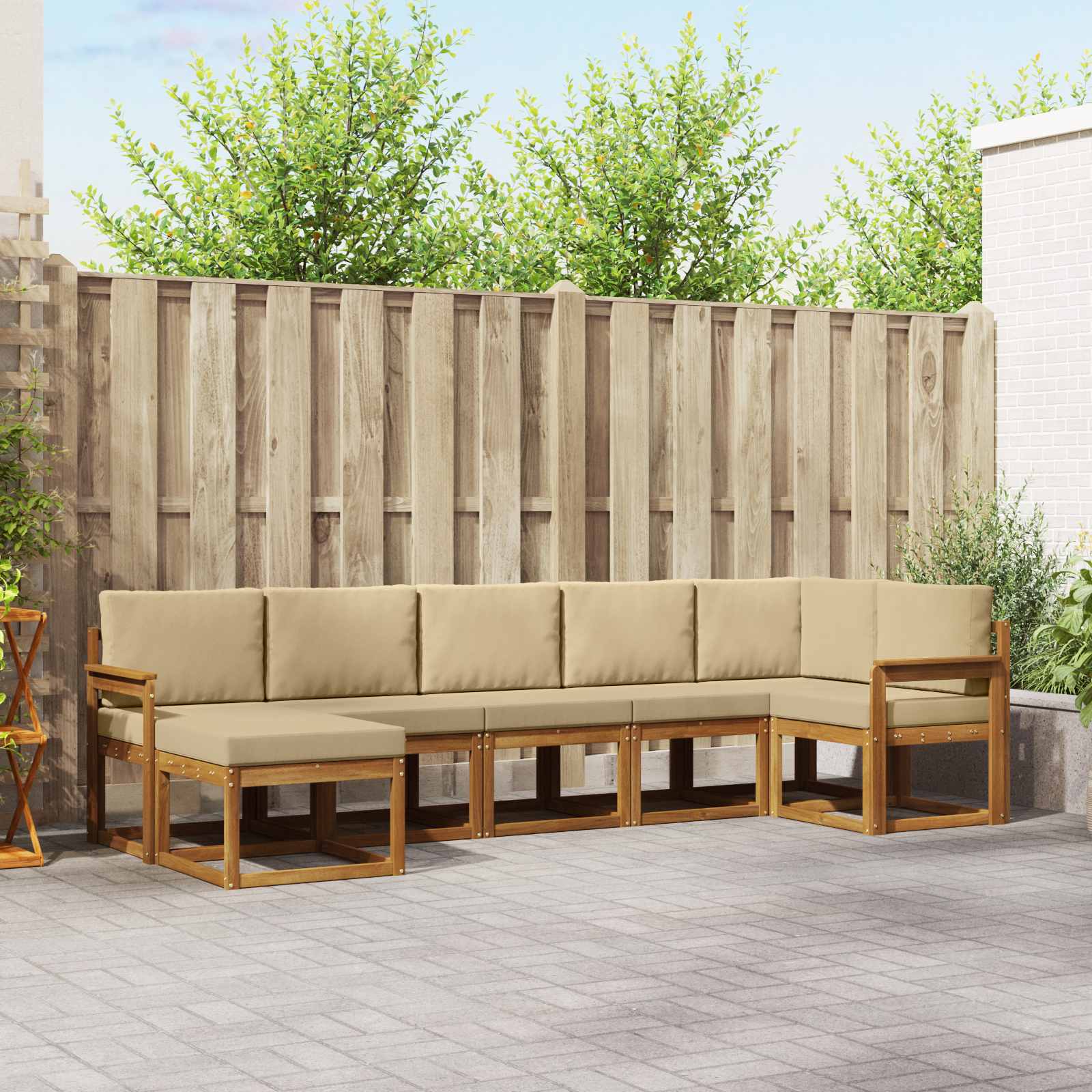 Buiten bankenset met kussen 7 pcs Natuurlijk en Beige – afbeelding 1