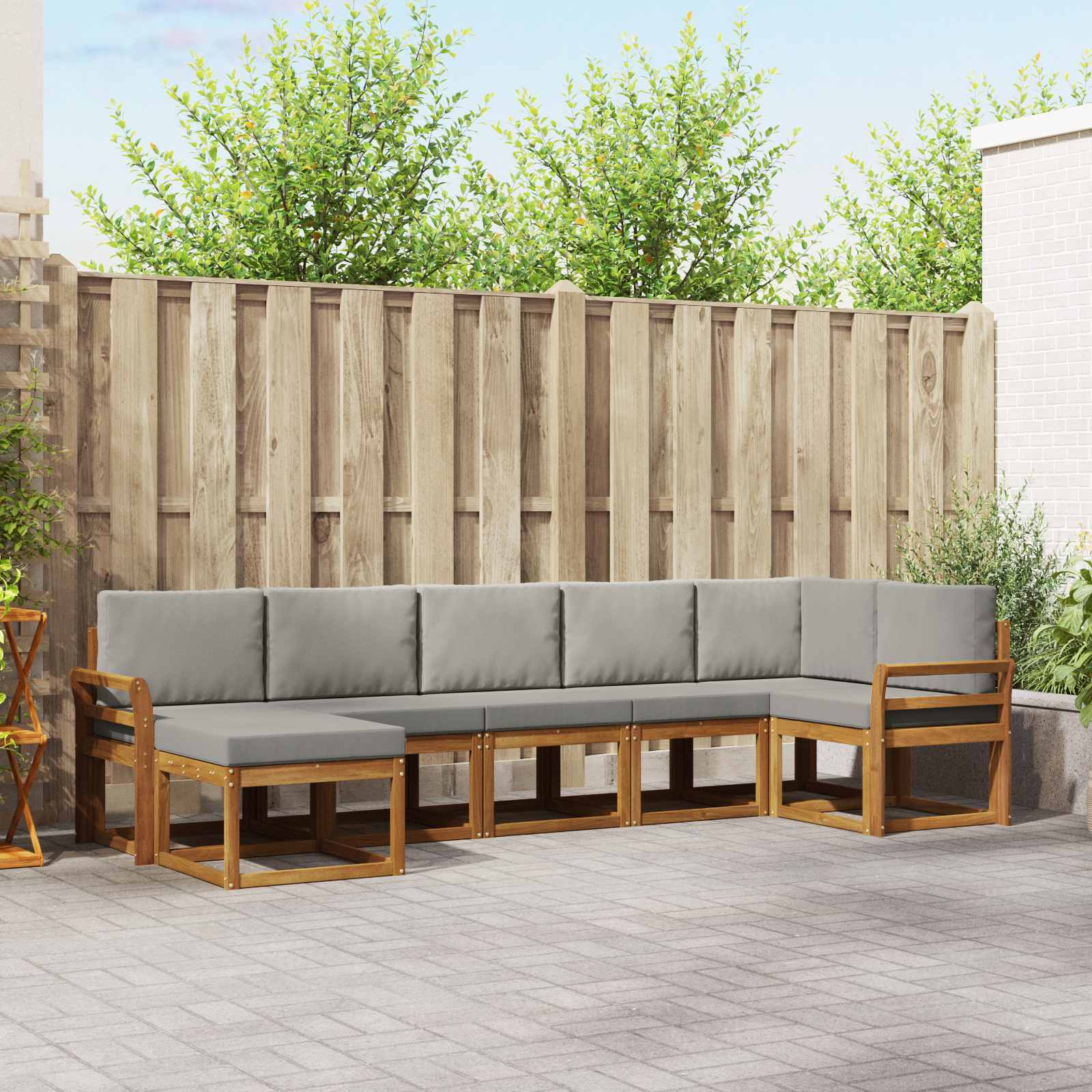 Buiten bankenset met kussen 7 pcs Natuurlijk en Lichtgrijs – afbeelding 1