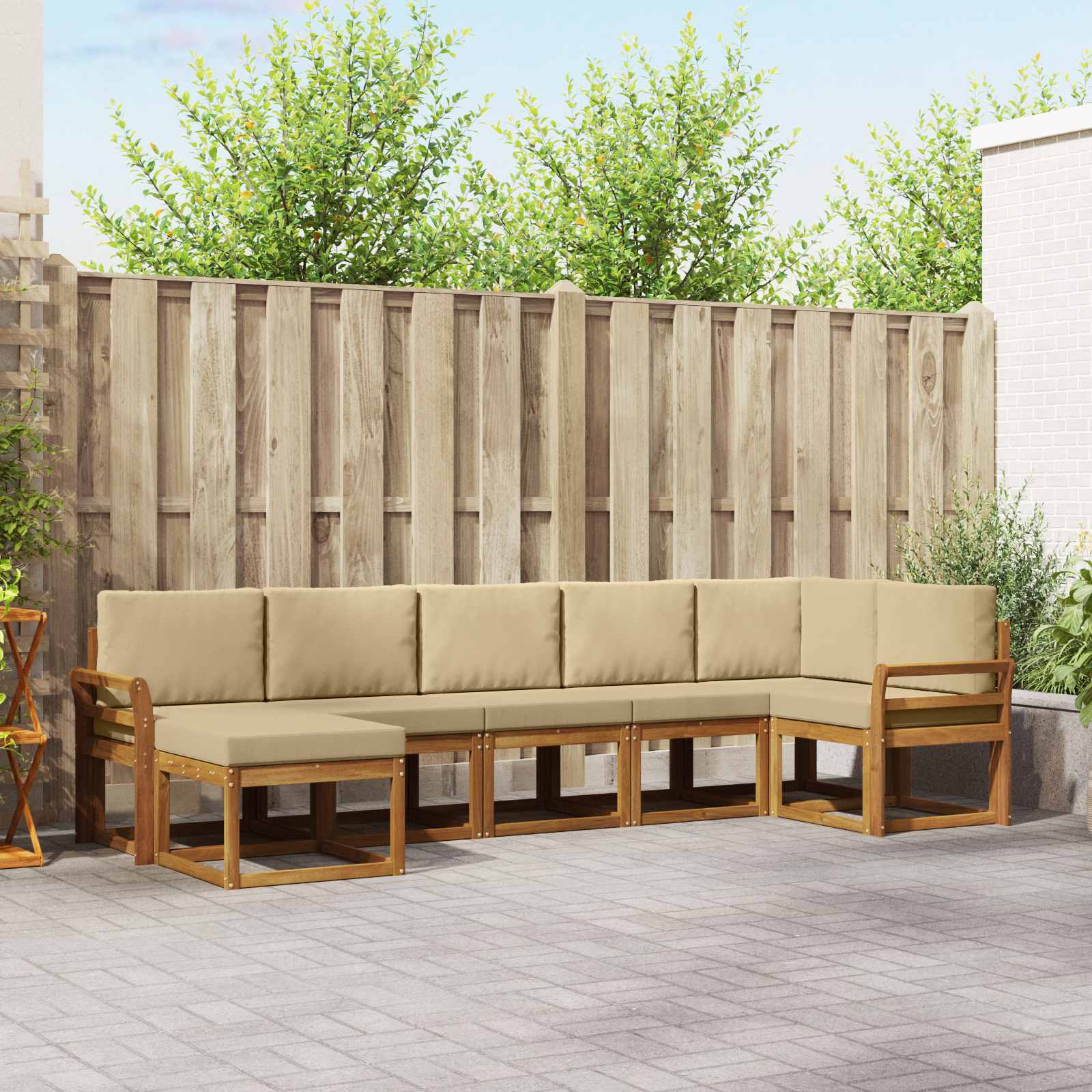 Buiten bankenset met kussen 7 pcs Natuurlijk en Beige – afbeelding 1