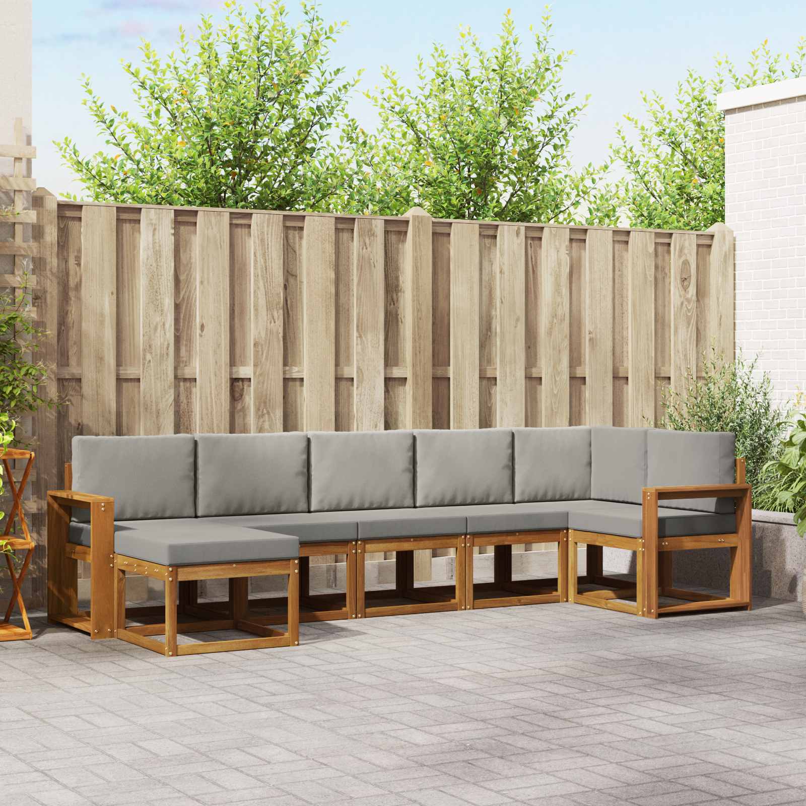 Buiten bankenset met kussen 7 pcs Natuurlijk en Lichtgrijs – afbeelding 1
