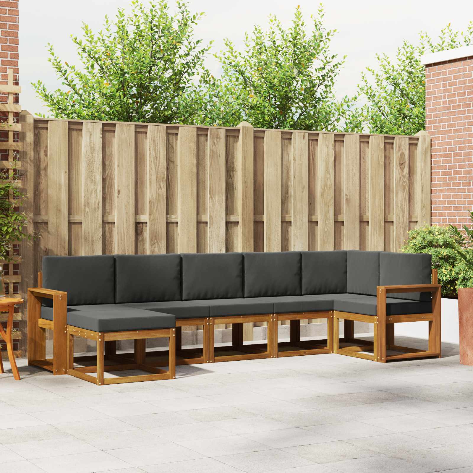 Buiten bankenset met kussen 7 pcs Natuurlijk en Antraciet