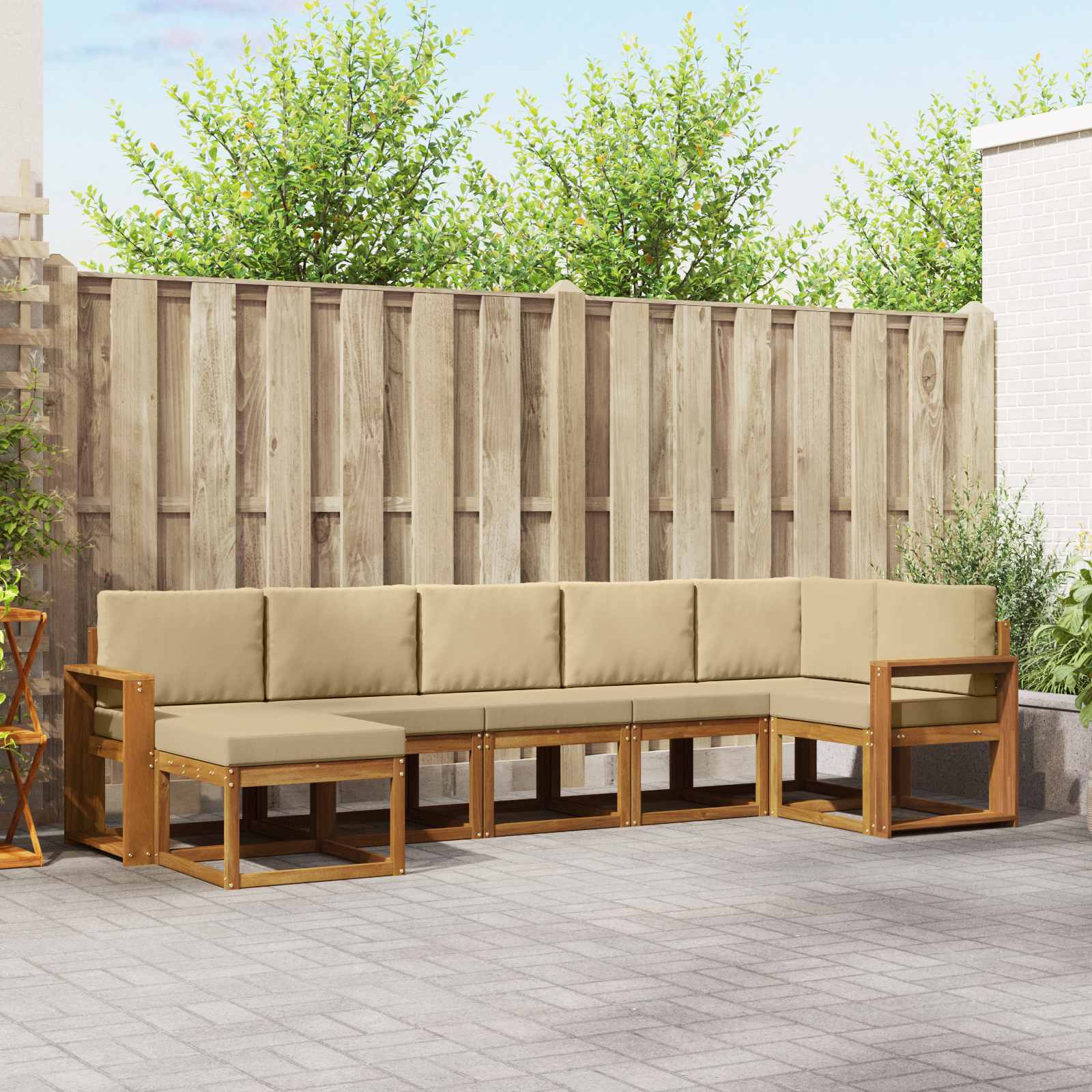 Buiten bankenset met kussen 7 pcs Natuurlijk en Beige – afbeelding 1