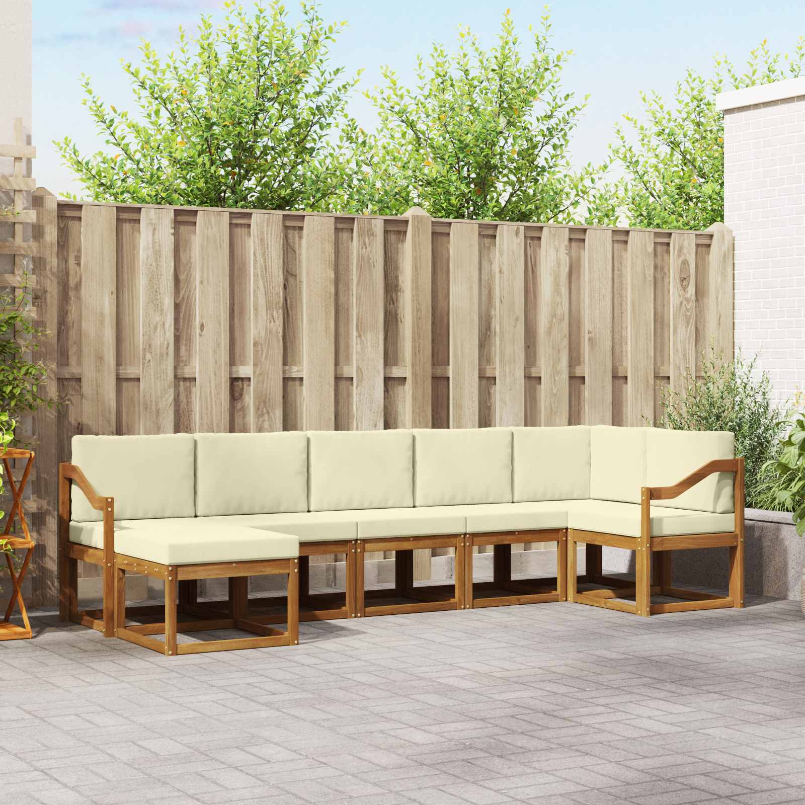 Buiten bankenset met kussen 7 pcs Natuurlijk en Crème – afbeelding 1
