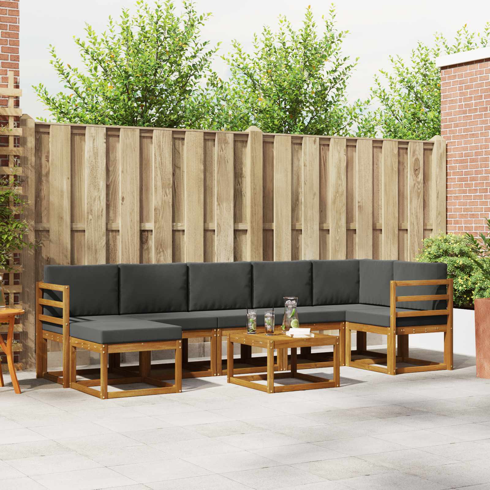 Buiten bankenset met kussen 8 pcs Natuurlijk en Antraciet – afbeelding 1