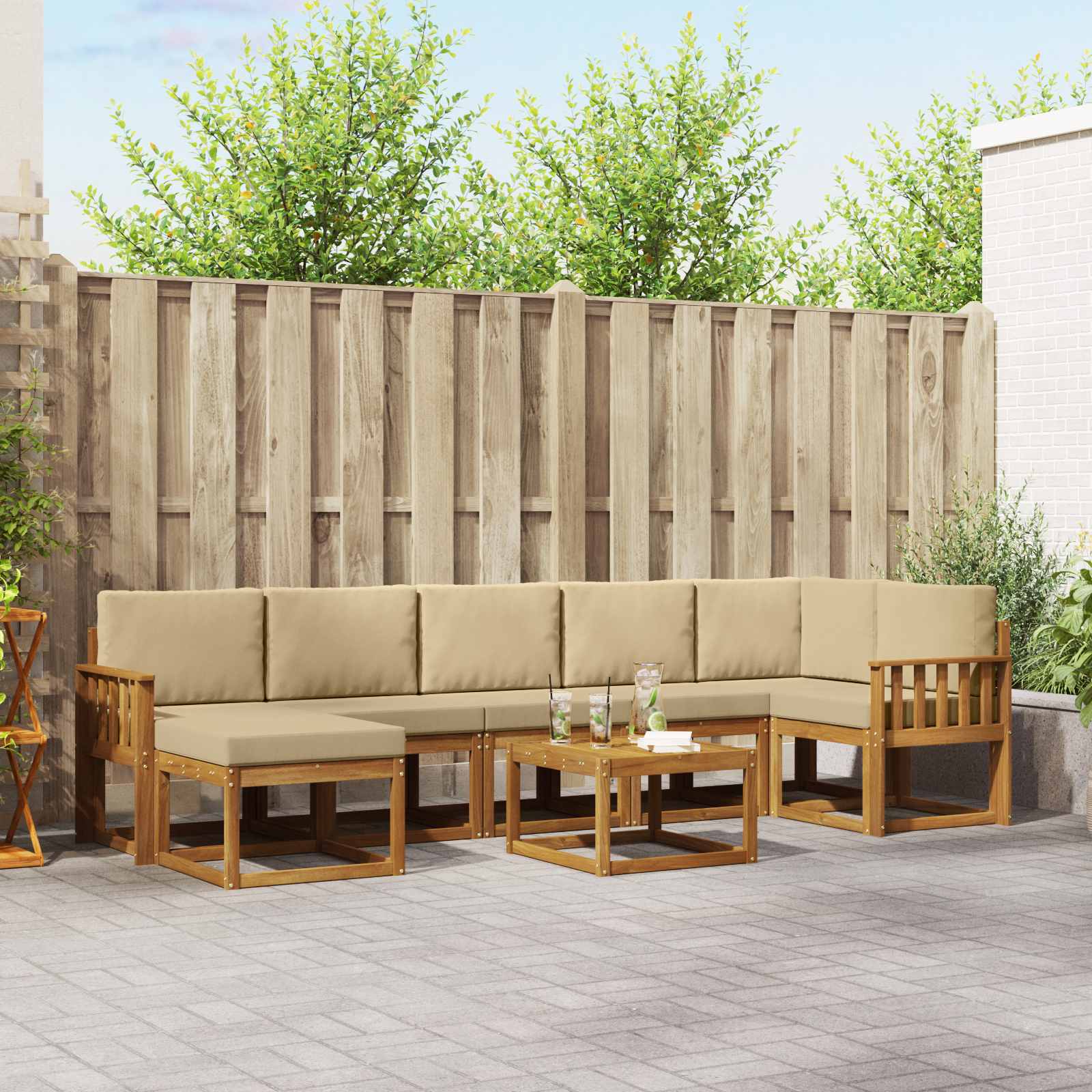 Buiten bankenset met kussen 8 pcs Natuurlijk en Beige – afbeelding 1