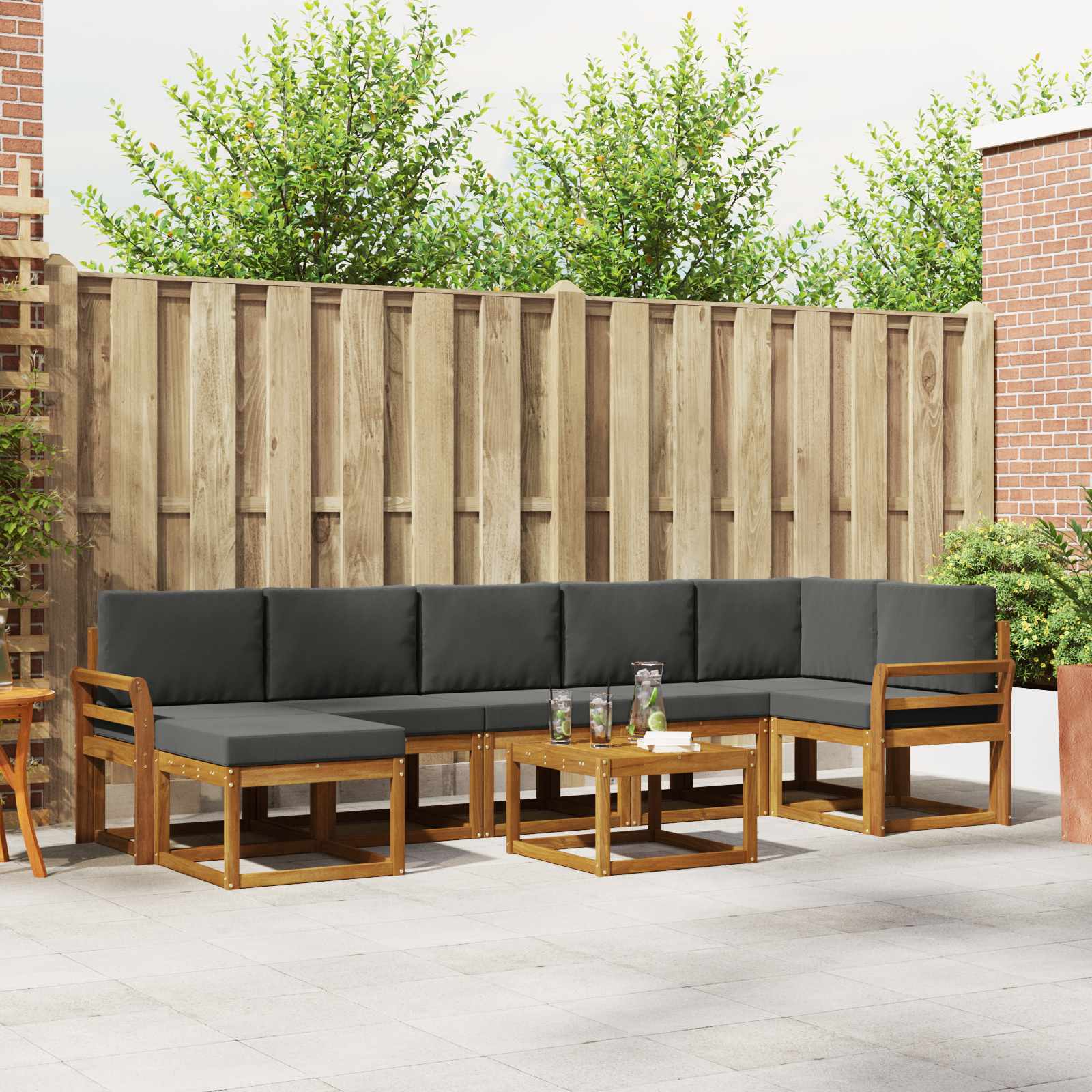 Buiten bankenset met kussen 8 pcs Natuurlijk en Antraciet