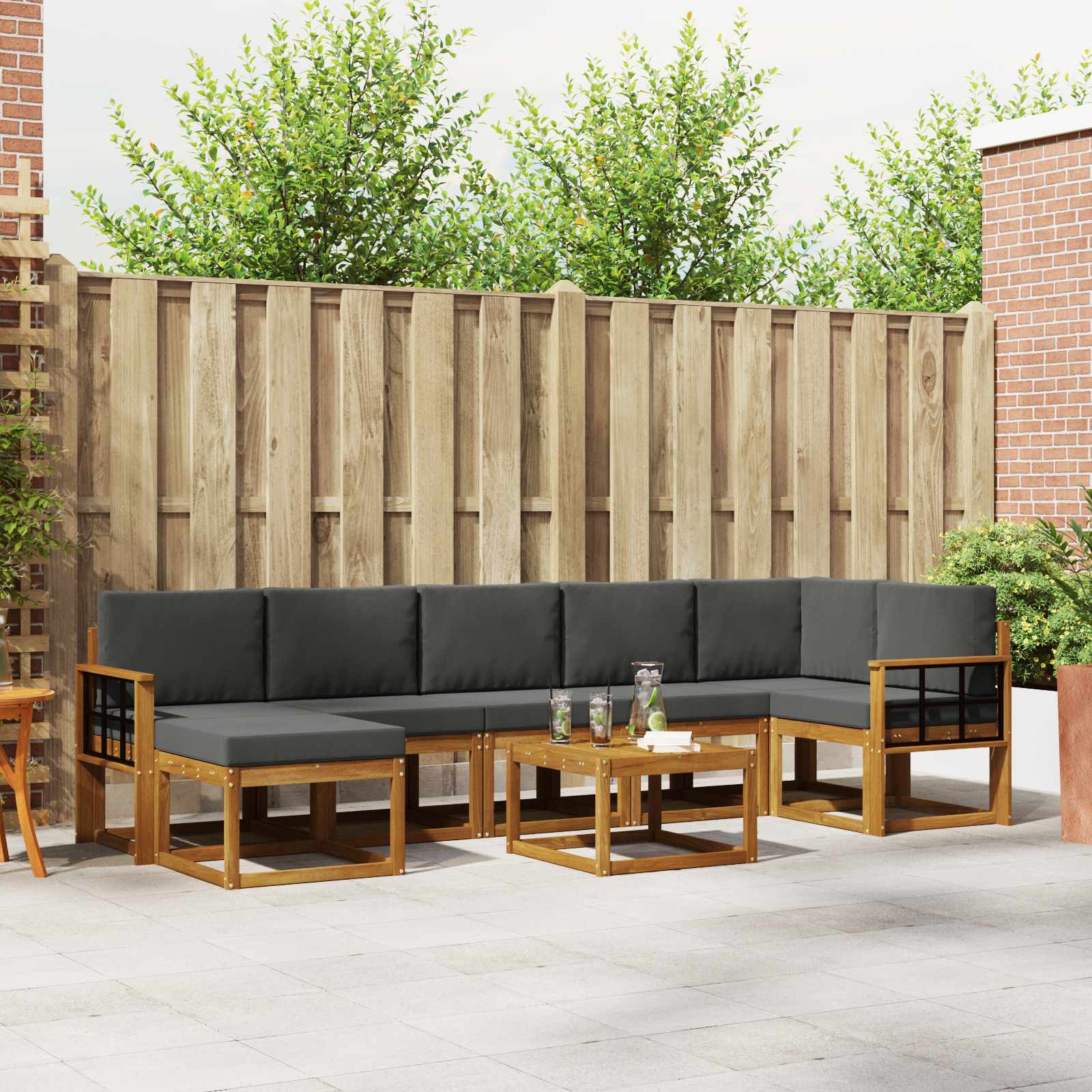 Buiten bankenset met kussen 8 pcs Natuurlijk en Antraciet – afbeelding 1