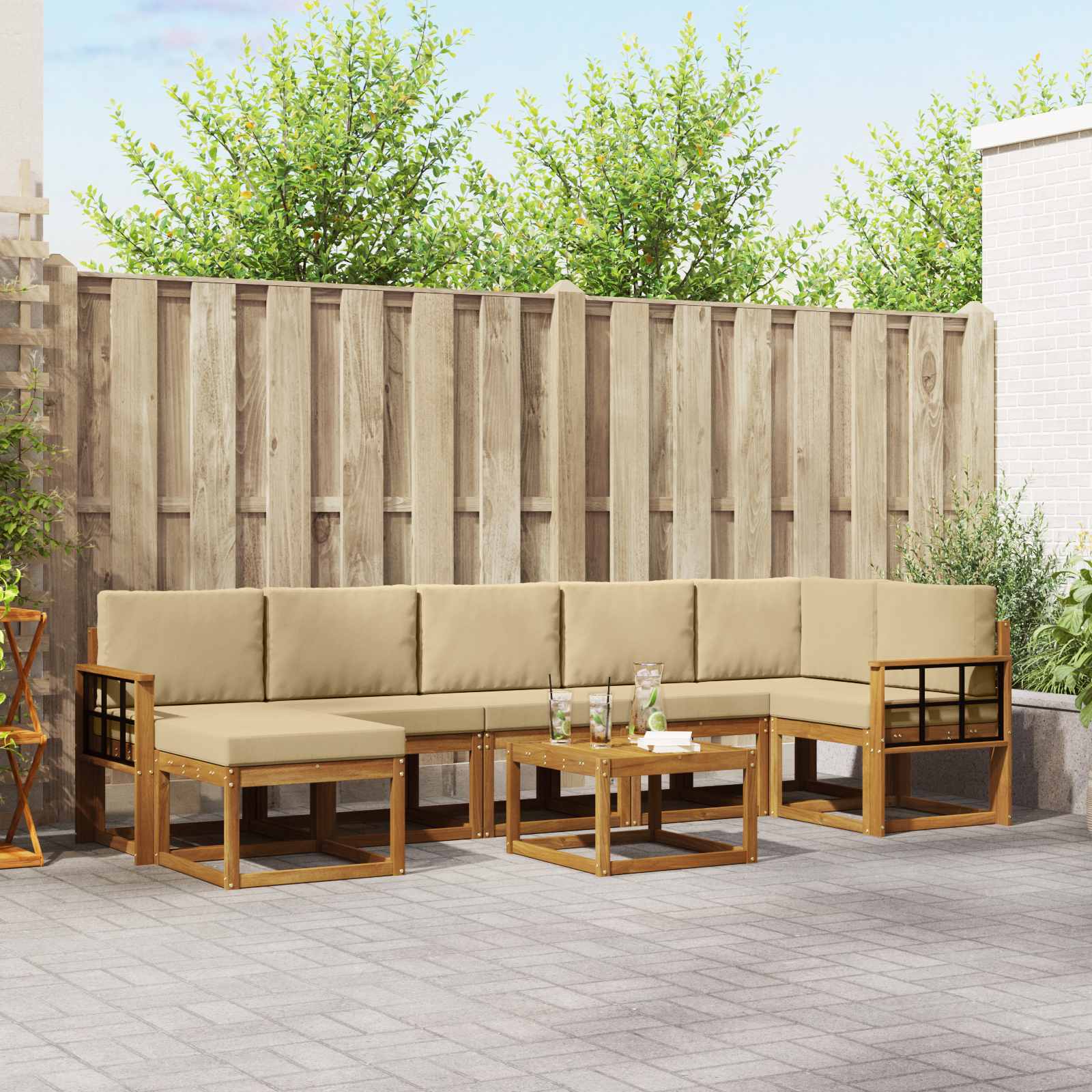 Buiten bankenset met kussen 8 pcs Natuurlijk en Beige – afbeelding 1