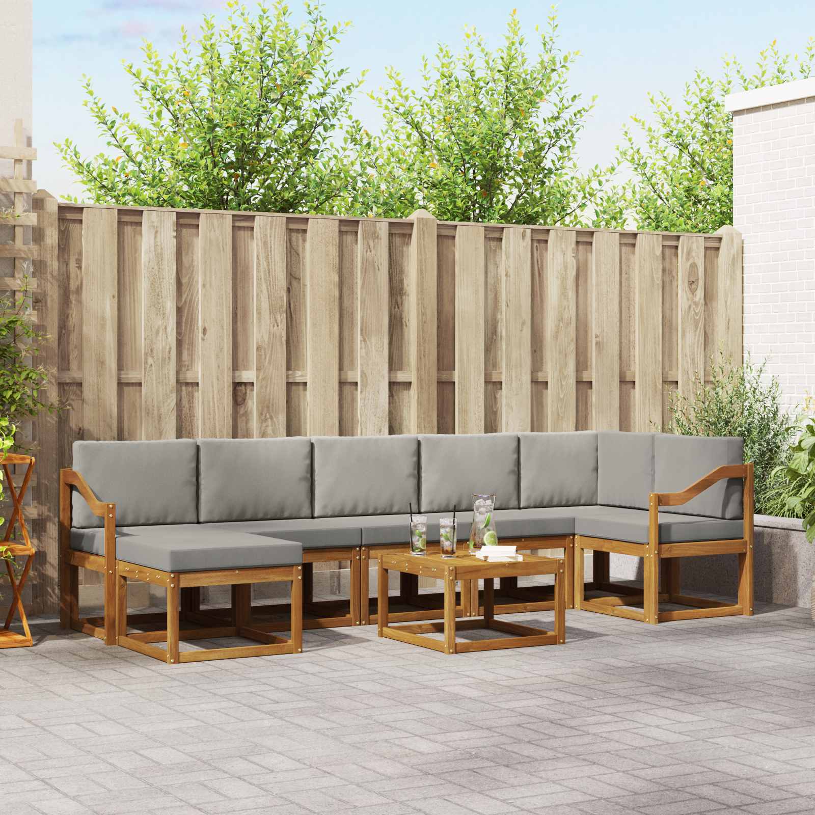 Buiten bankenset met kussen 8 pcs Natuurlijk en Lichtgrijs – afbeelding 1