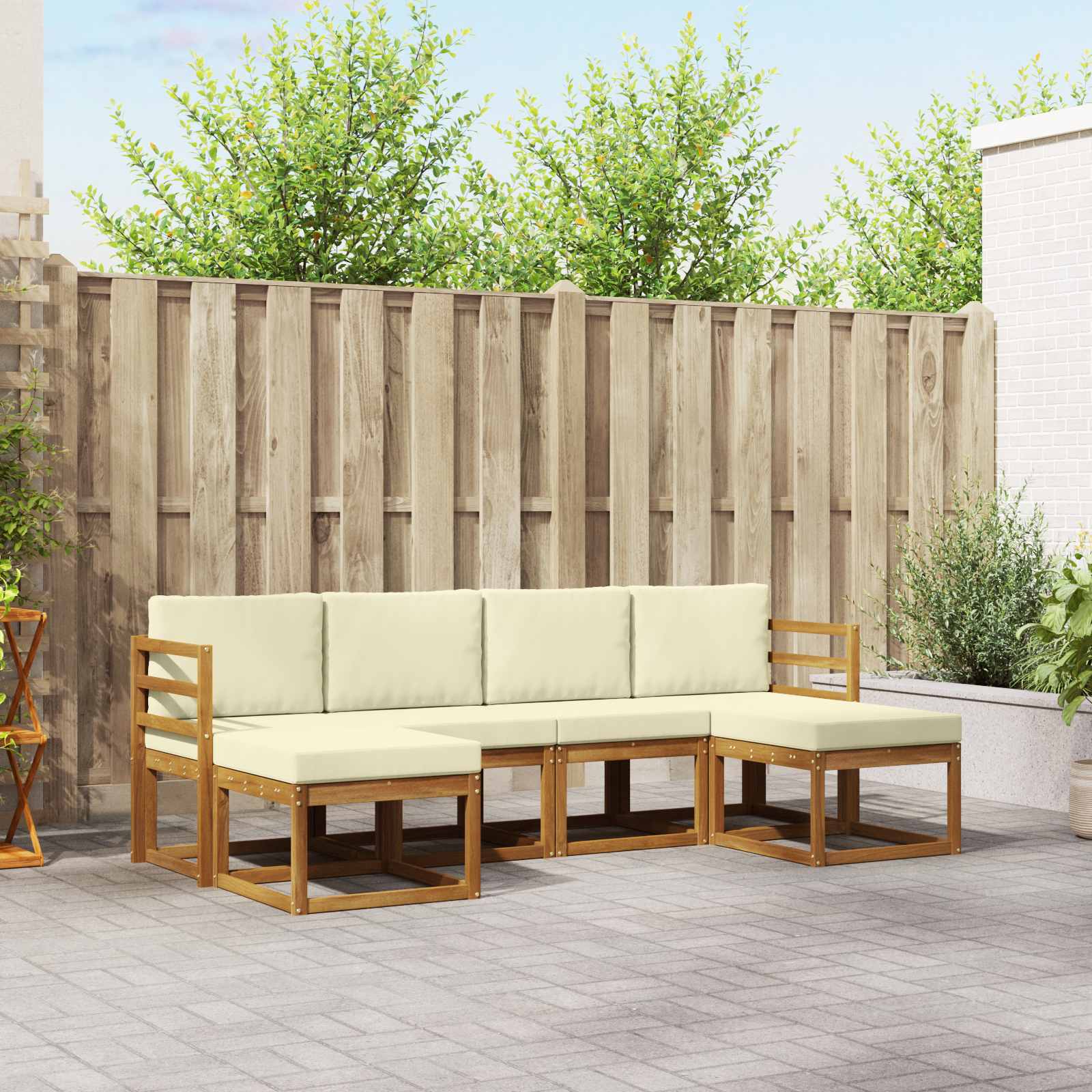 Buiten bankenset 6 pcs Natuurlijk en Crème Bewerkt hout – afbeelding 1