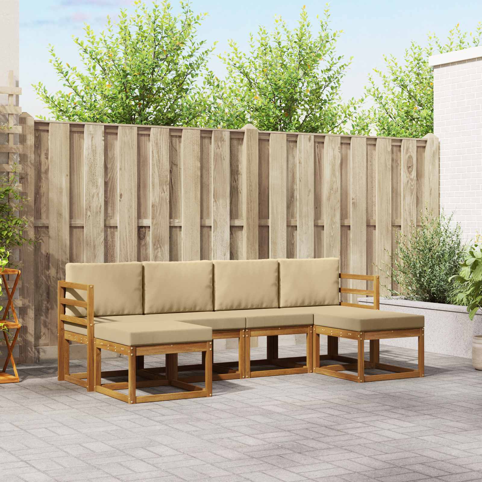 Buiten bankenset 6 pcs Natuurlijk en Beige Bewerkt hout – afbeelding 1