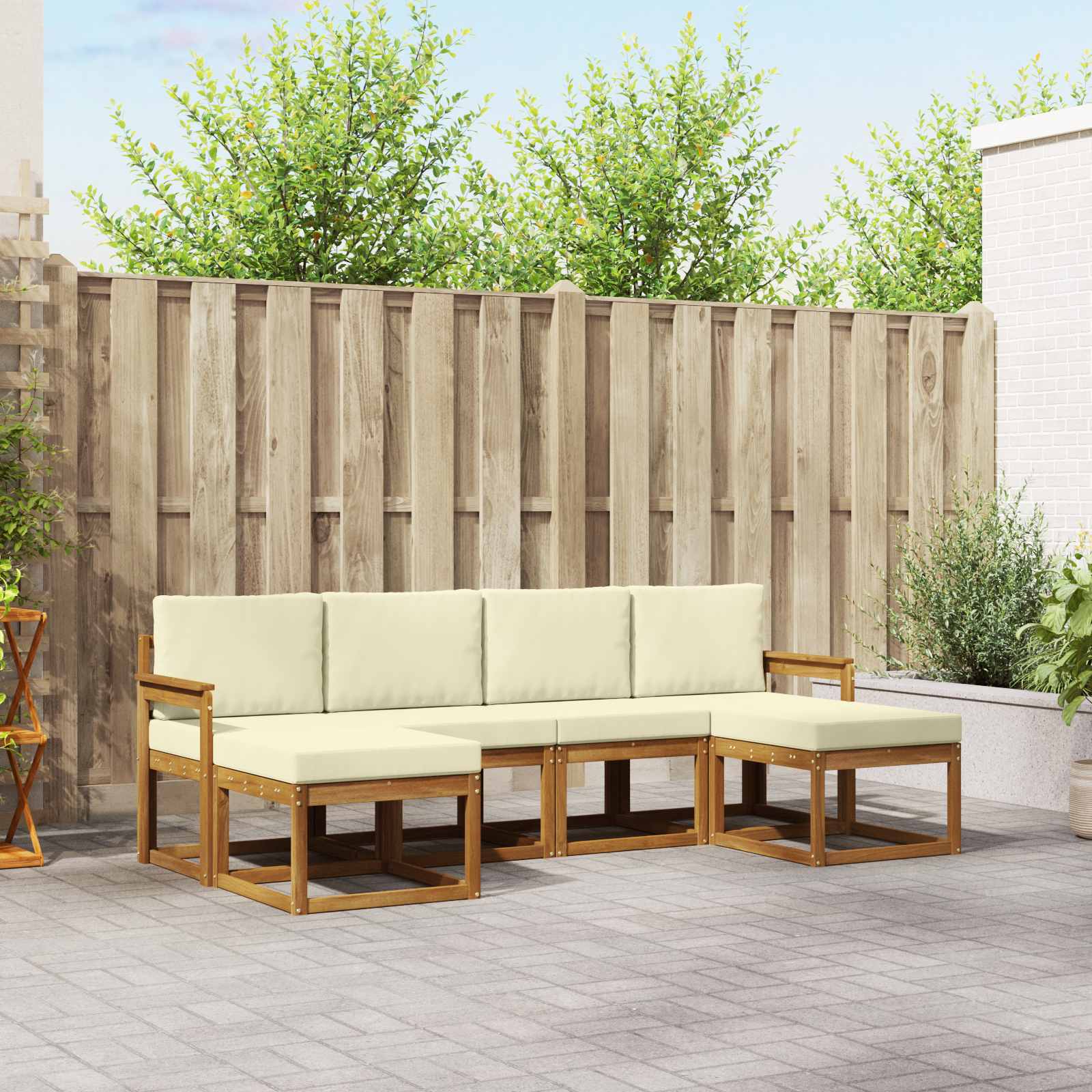 Buiten bankenset 6 pcs Natuurlijk en Crème Bewerkt hout – afbeelding 1