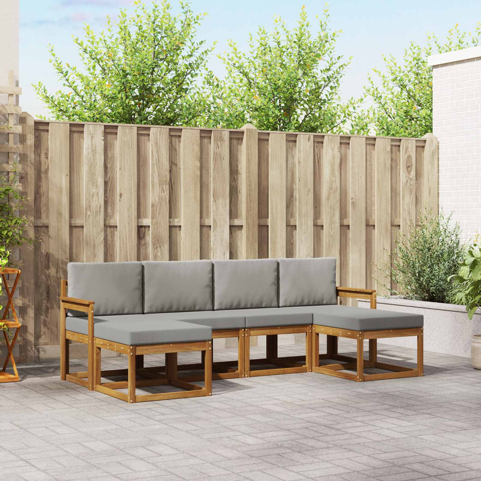 Buiten bankenset met kussen 6 pcs Natuurlijk en Lichtgrijs