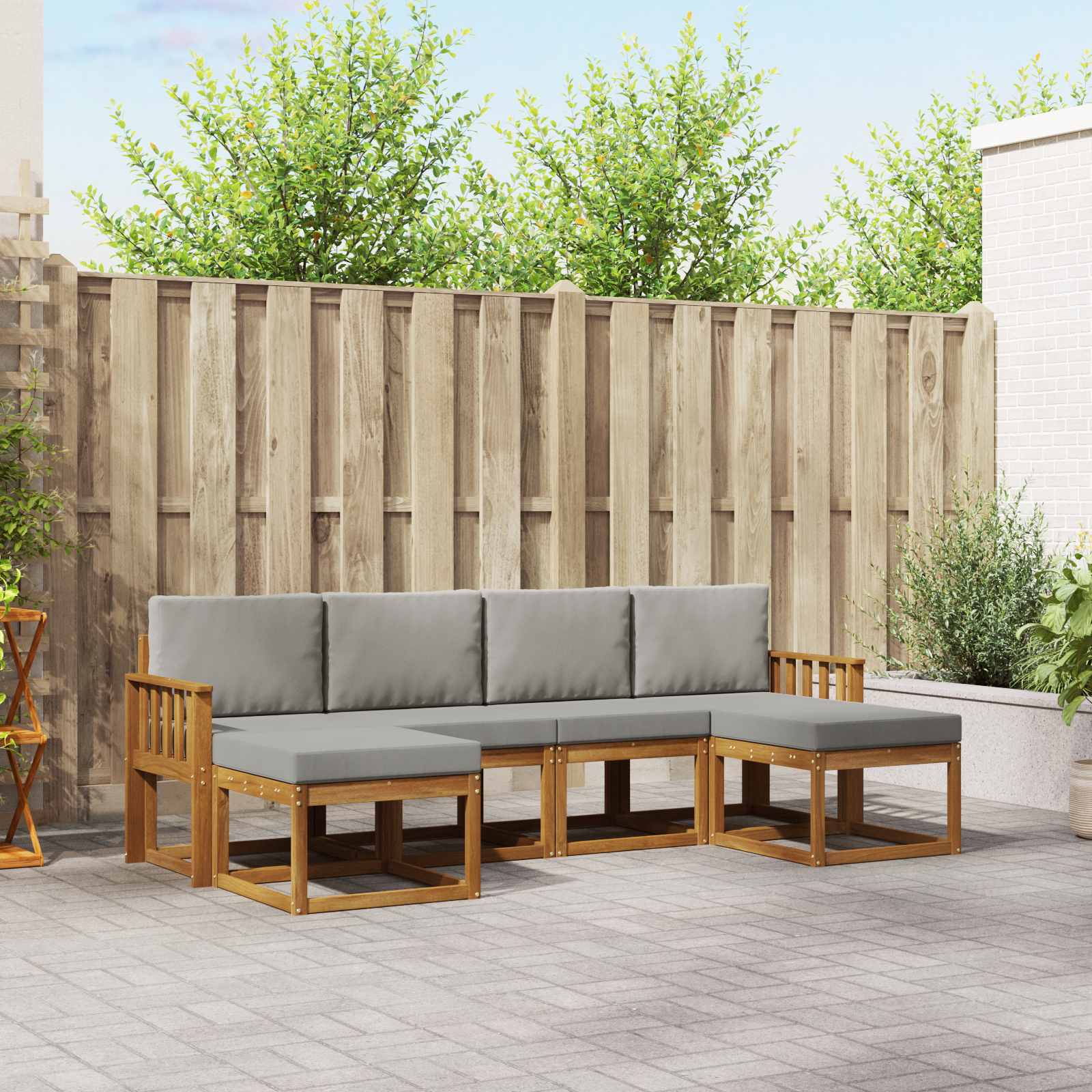 Buiten bankenset met kussen 6 pcs Natuurlijk en Lichtgrijs – afbeelding 1