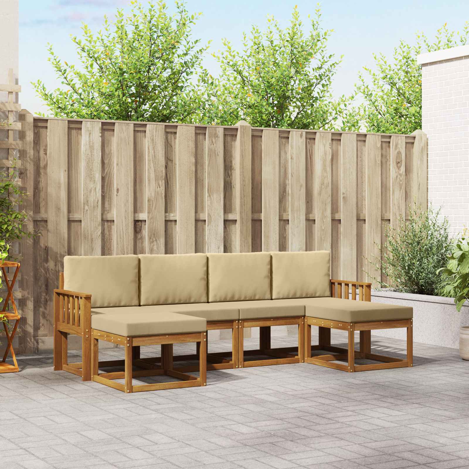 Buiten bankenset 6 pcs Natuurlijk en Beige Bewerkt hout – afbeelding 1
