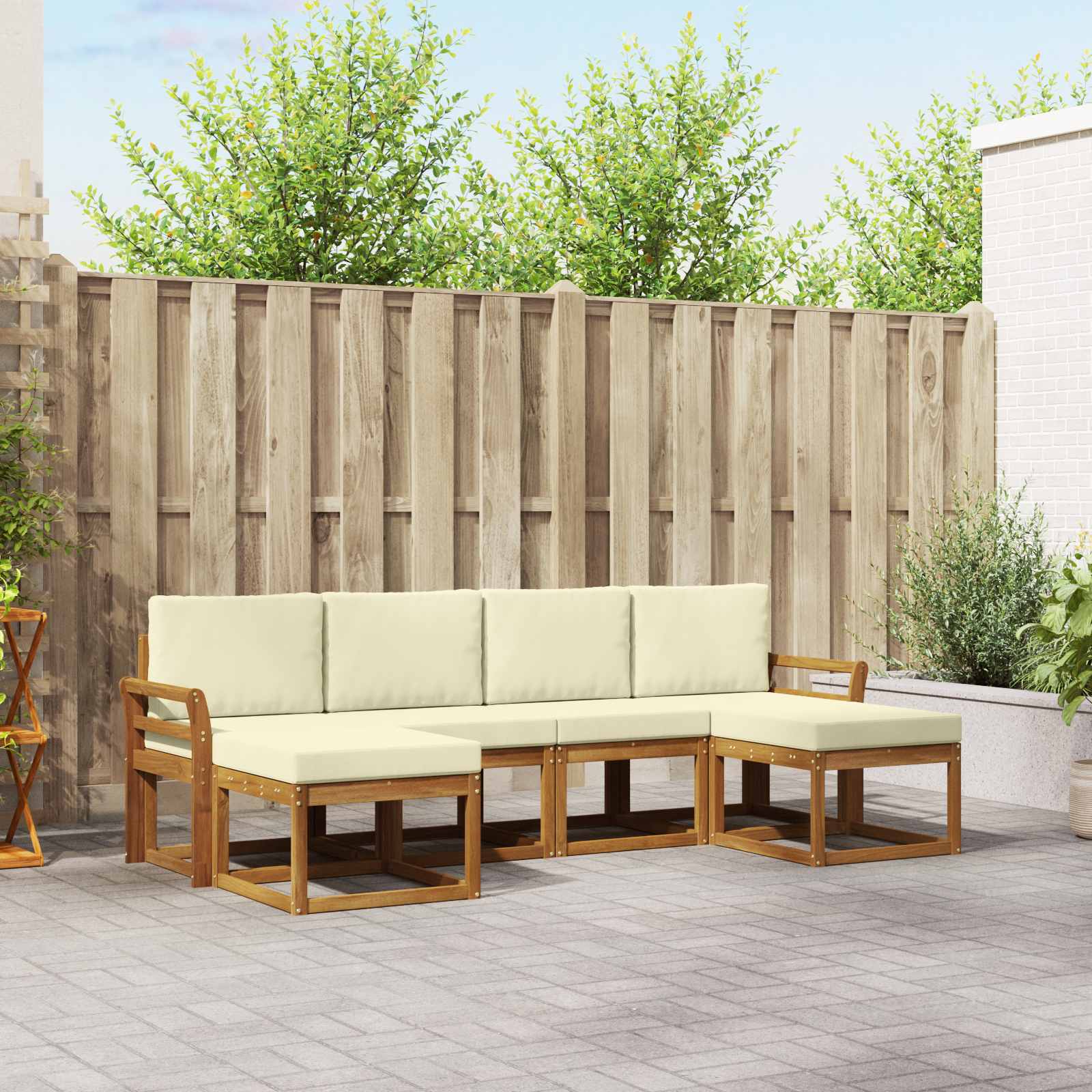 Buiten bankenset met kussen 6 pcs Natuurlijk en Crème – afbeelding 1