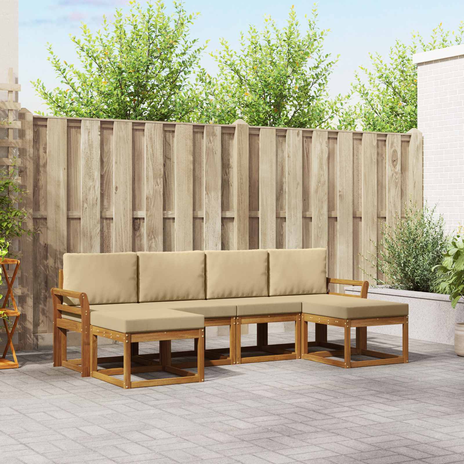 Buiten bankenset 6 pcs Natuurlijk en Beige Bewerkt hout