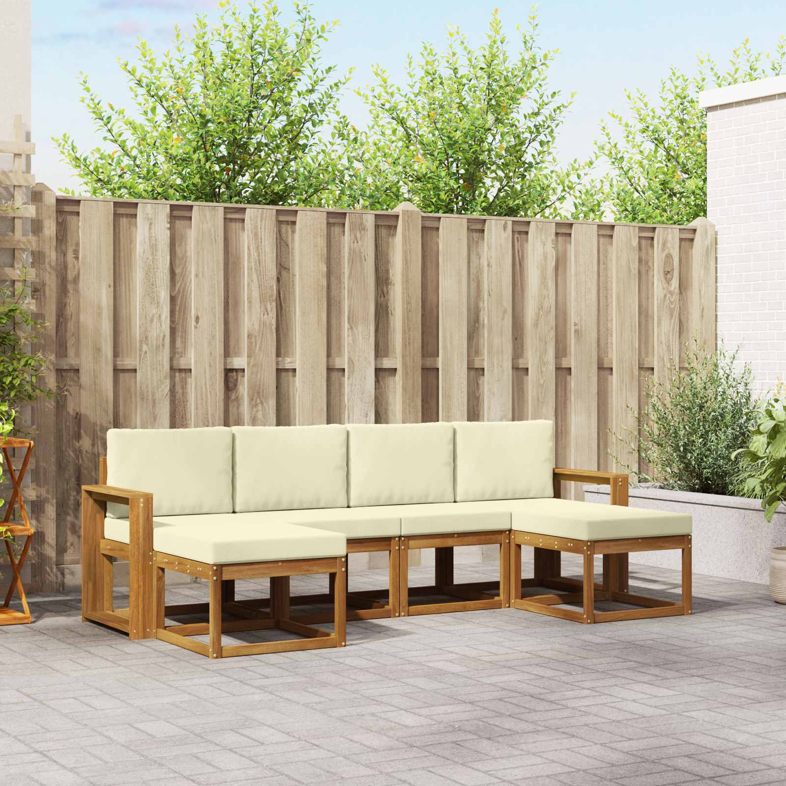Buiten bankenset met kussen 6 pcs Natuurlijk en Crème – afbeelding 1