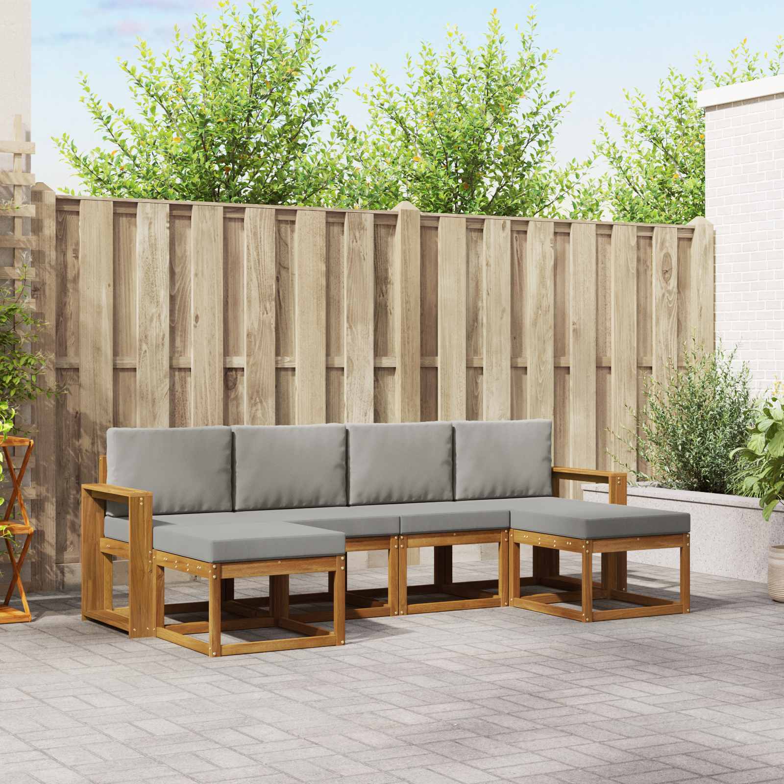 Buiten bankenset met kussen 6 pcs Natuurlijk en Lichtgrijs – afbeelding 1