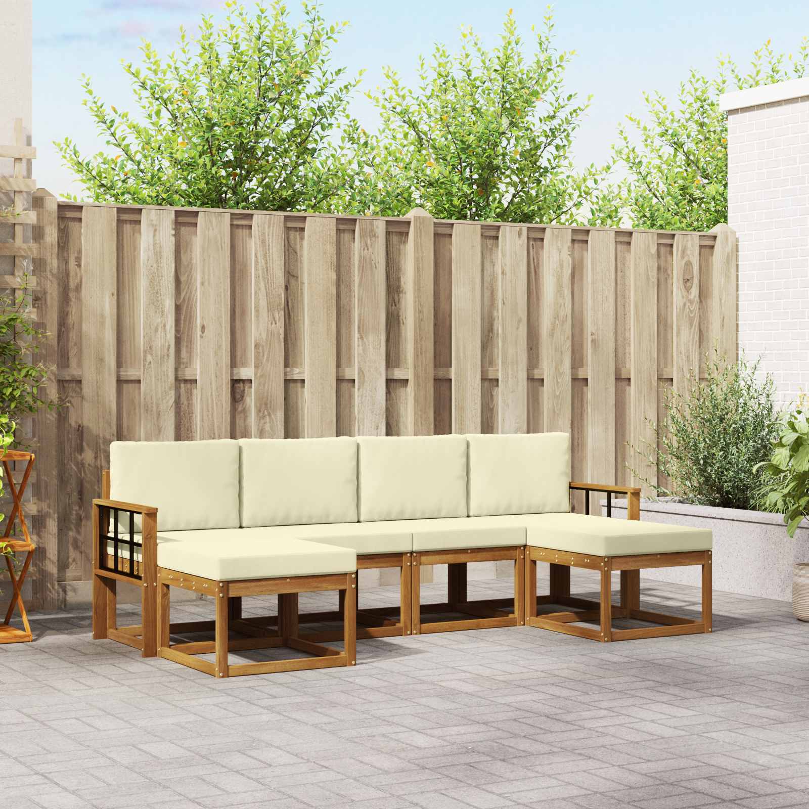 Buiten bankenset met kussen 6 pcs Natuurlijk en Crème – afbeelding 1