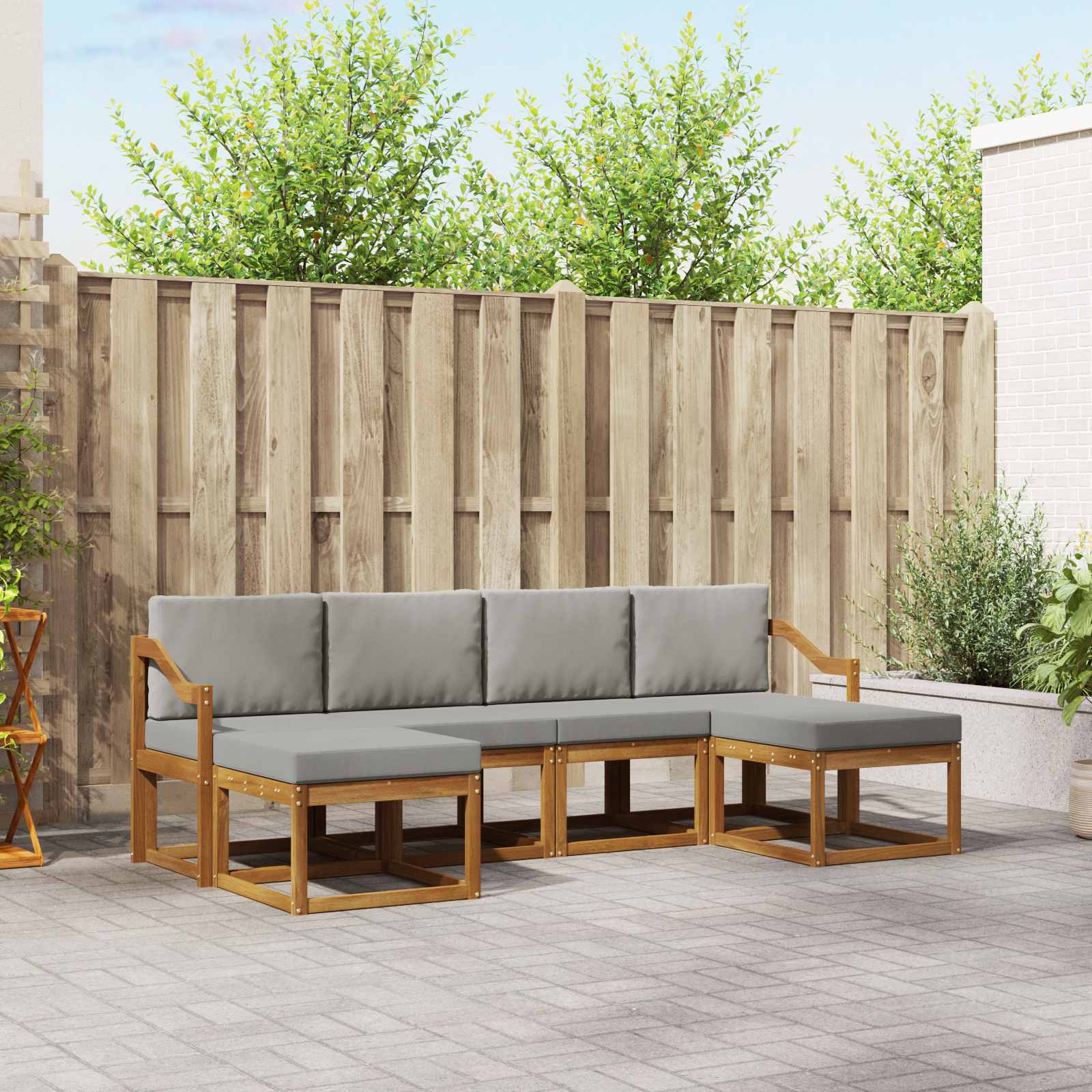 Buiten bankenset met kussen 6 pcs Natuurlijk en Lichtgrijs – afbeelding 1
