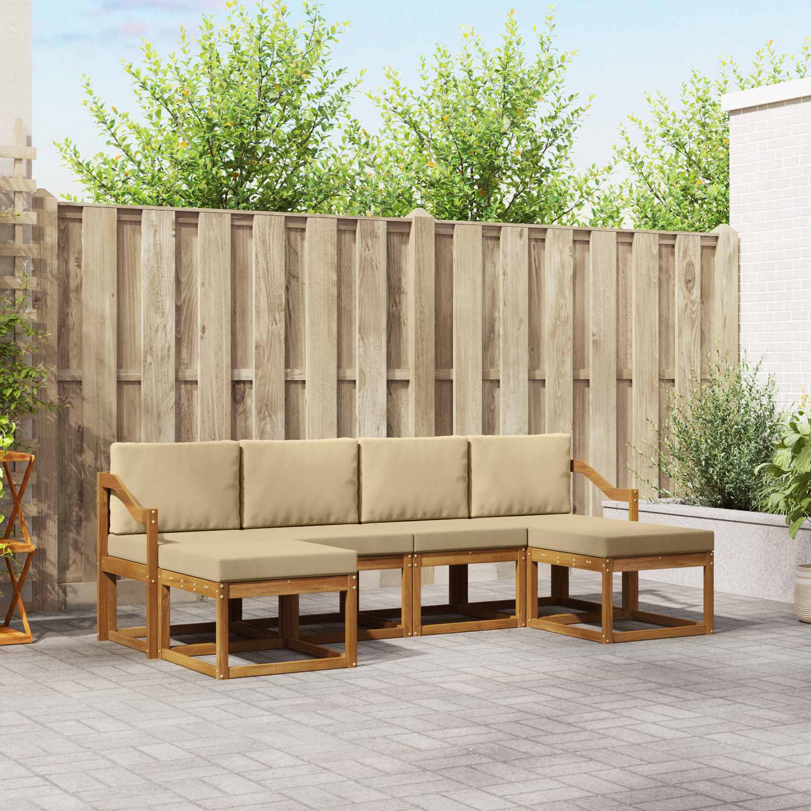 Buiten bankenset 6 pcs Natuurlijk en Beige Bewerkt hout – afbeelding 1