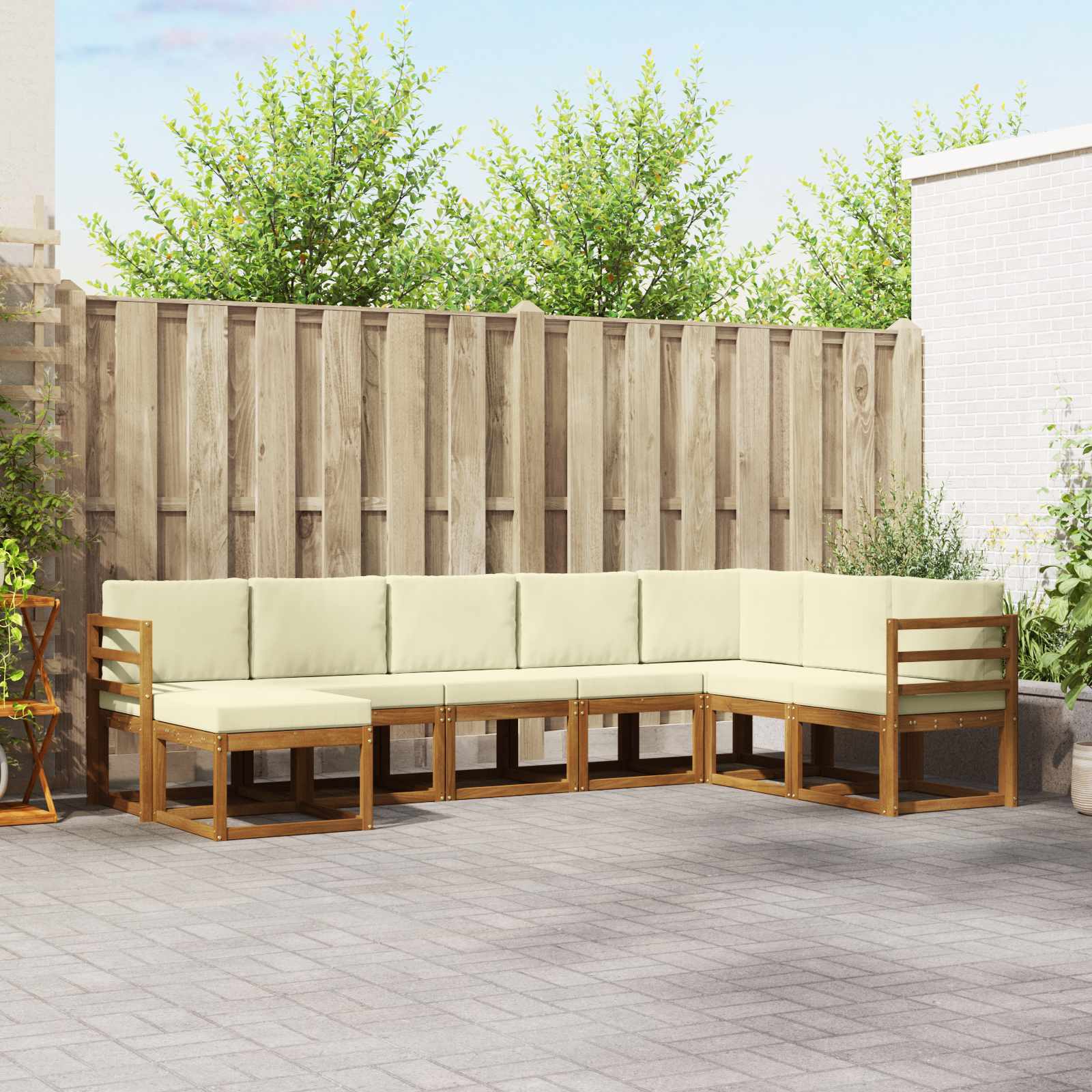Buiten bankenset met kussen 8 pcs Natuurlijk en Crème – afbeelding 1
