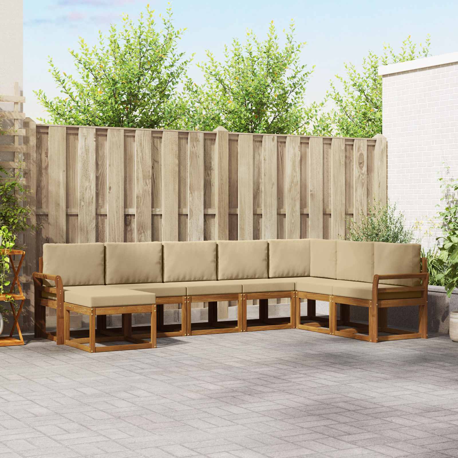 Buiten bankenset met kussen 8 pcs Natuurlijk en Beige – afbeelding 1
