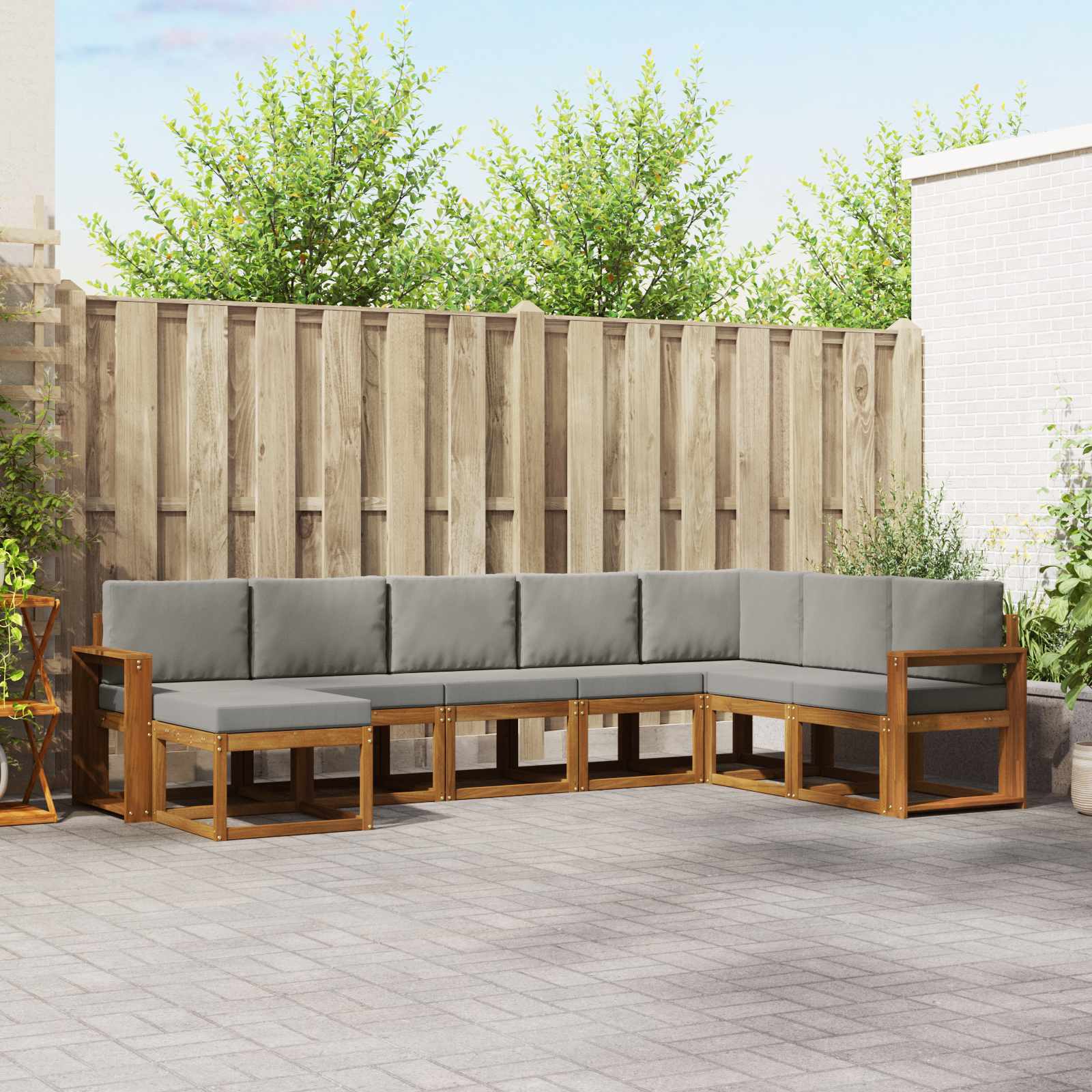 Buiten bankenset met kussen 8 pcs Natuurlijk en Lichtgrijs – afbeelding 1