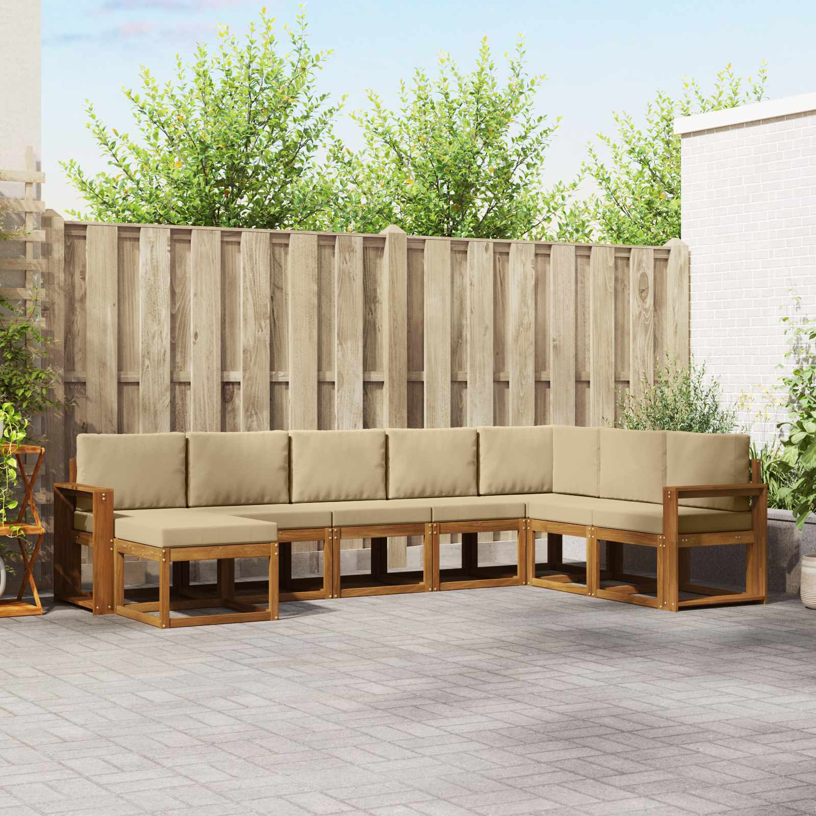 Buiten bankenset met kussen 8 pcs Natuurlijk en Beige